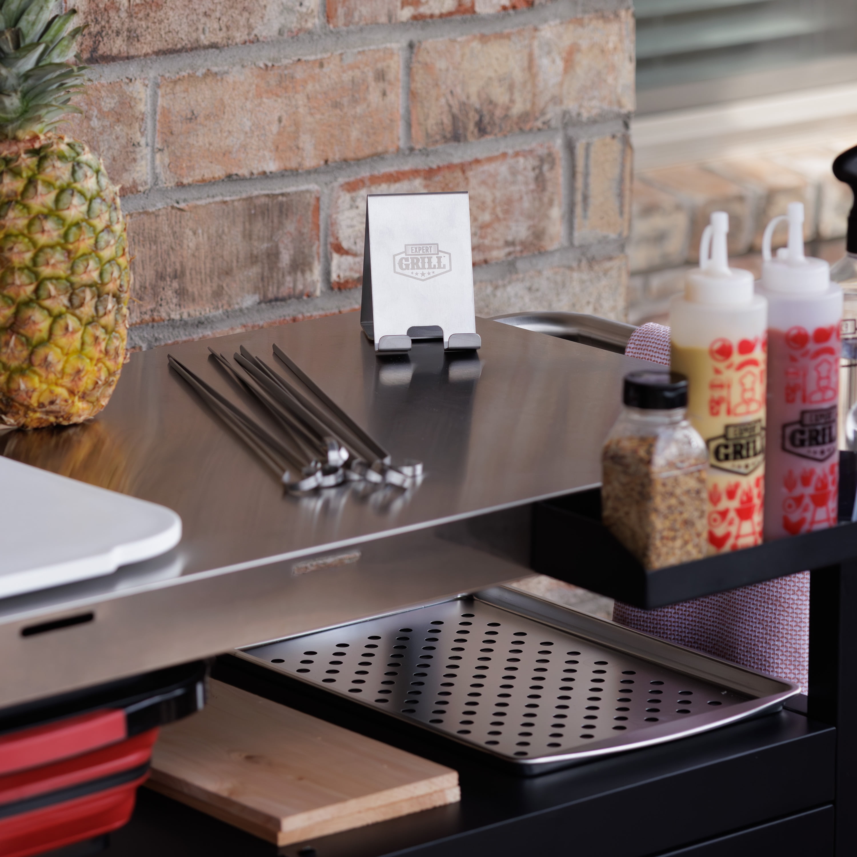 Expert Grill Outdoor BBQ Prep Cart with Wheels, Stainless Steel Top & Storage Shelves - Image 25