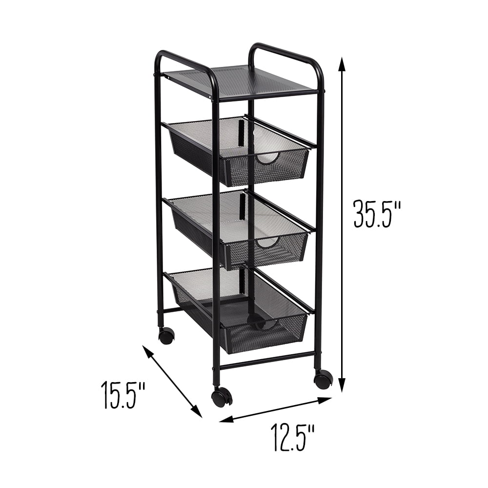 Honey-Can-Do Metal 3-Drawer Rolling Storage Cart, Black - Image 7
