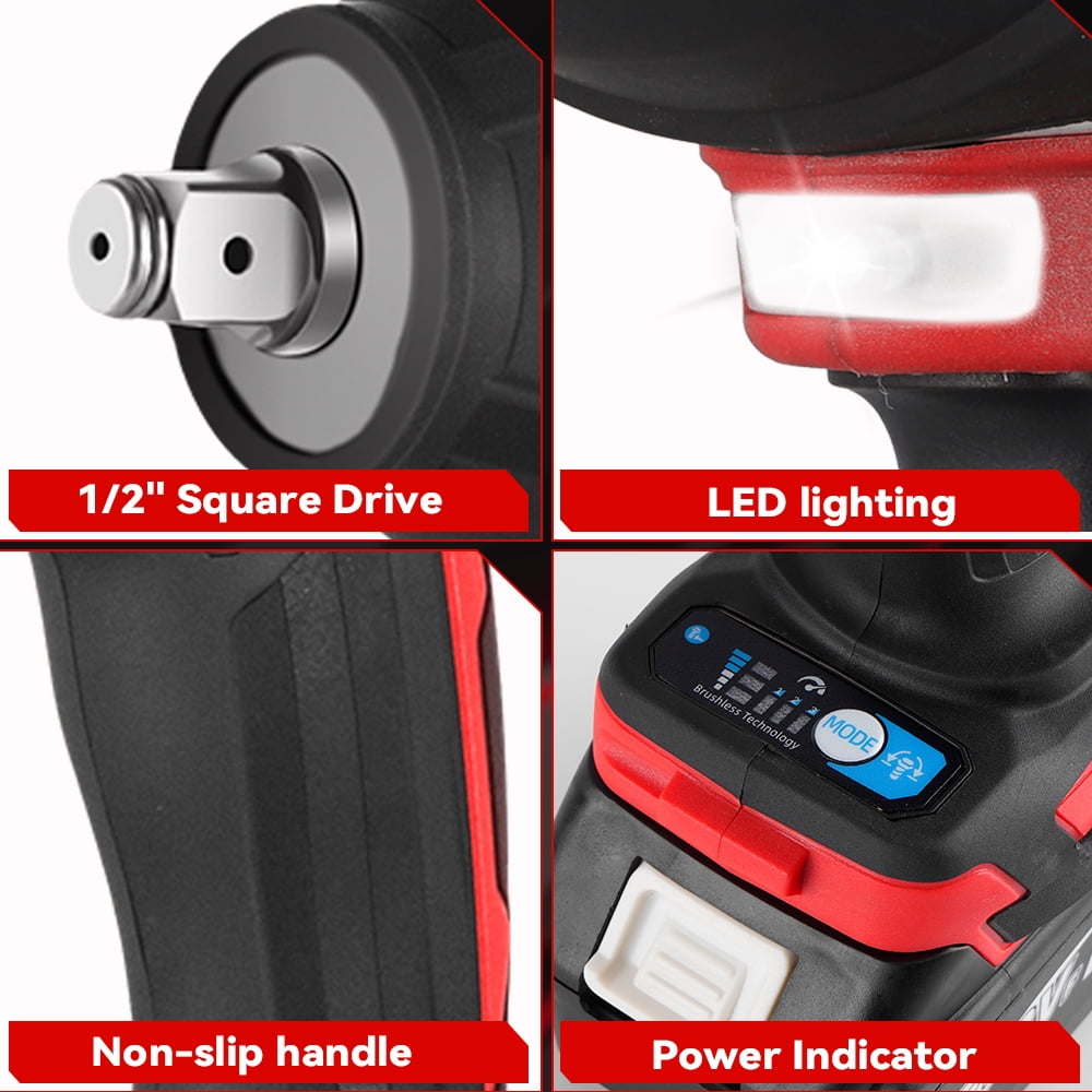 ONEVAN Cordless Impact Wrench 1/2", 20V Powerful Brushless Motor w/ 5-Mode Speed, Power Impact Wrench Max Torque 660 ft-lbs (900N.m), Impact Gun w/ 2 x 3.0A Batteries for Home Car - Image 7