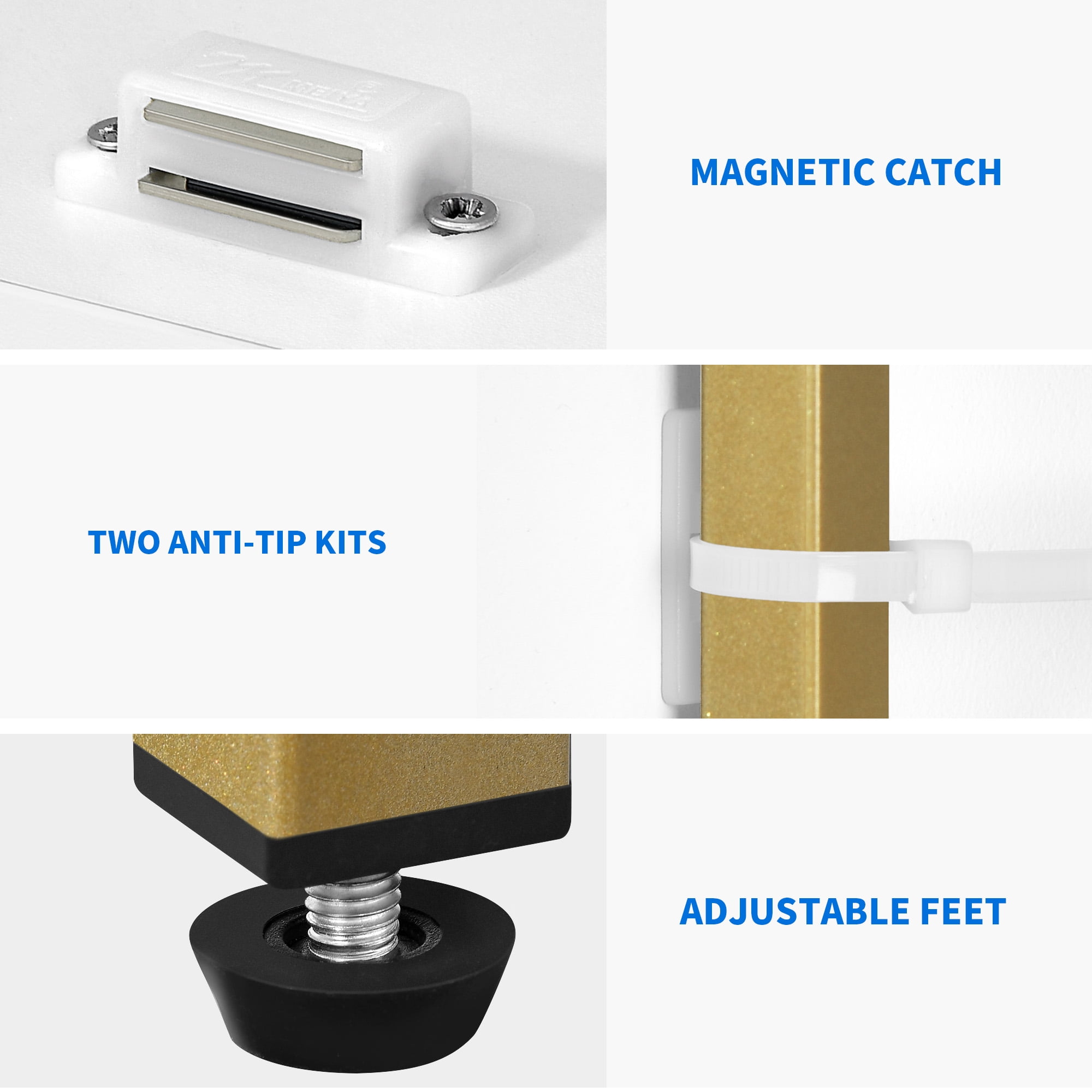 Dextrus 5 Tiers Bookshelf and Bookcase, Freestanding Book Shelves Display Rack with Storage Cabinet for Bedroom Living Room Office,White&Gold - Image 4