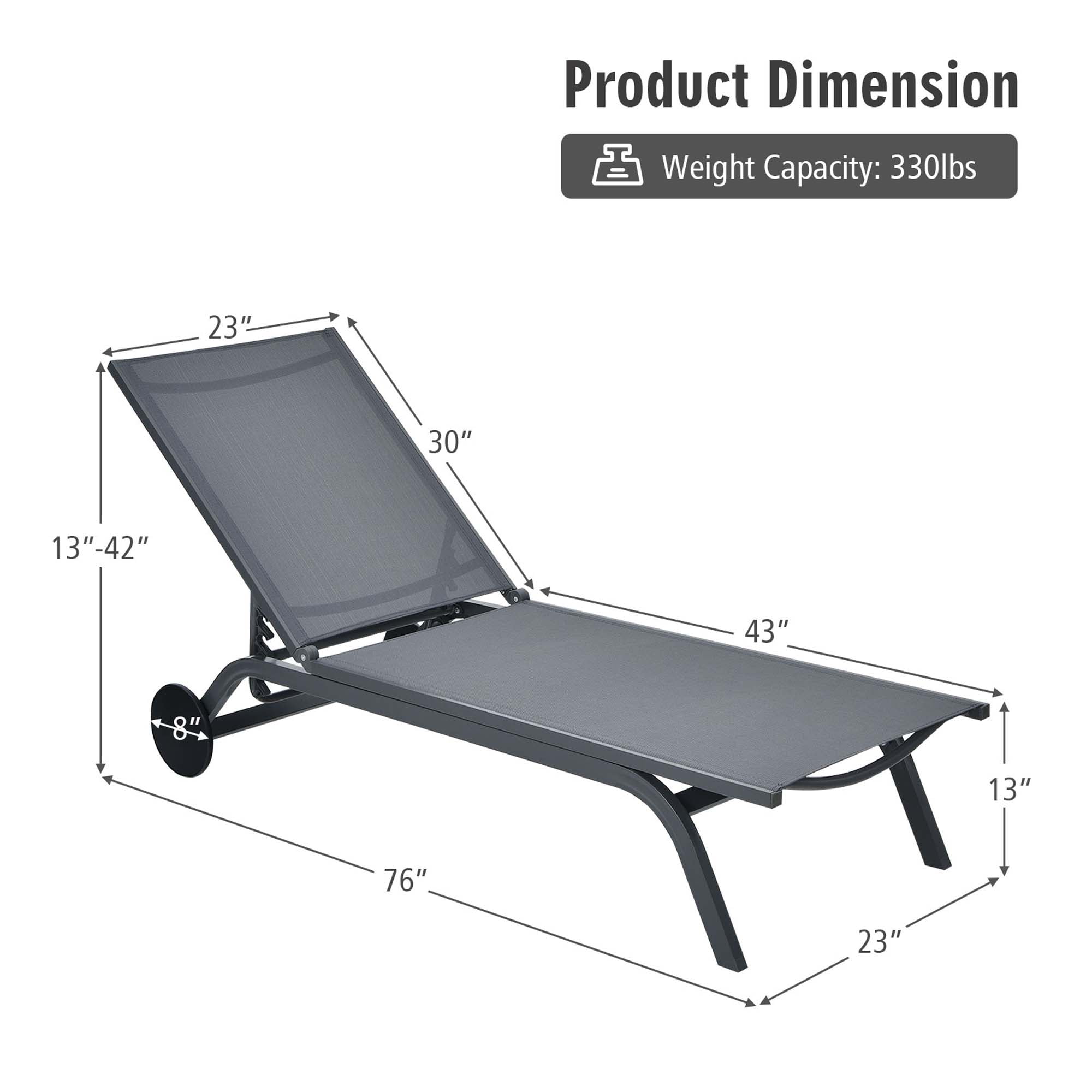 Goplus Outdoor Lounge Chair Chaise Reclining Aluminum Fabric Adjustable Gray - Image 4