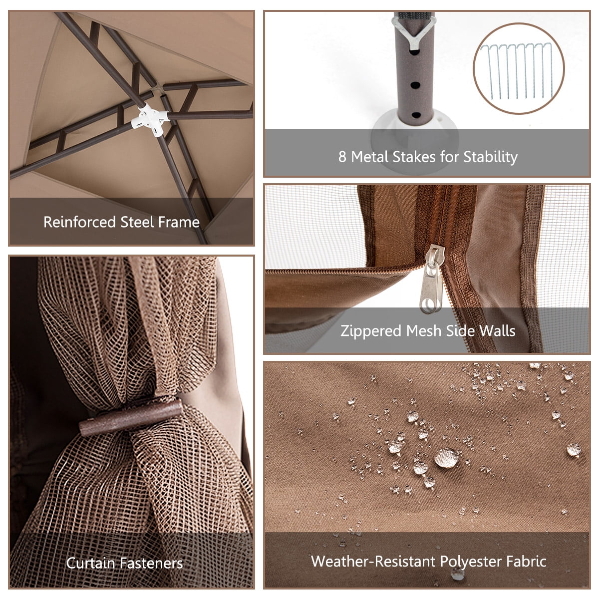 Costway 2-tier 10’x 10’ Canopy Gazebo Tent Outdoor Netting Picnic Party Sun Shade - Image 4