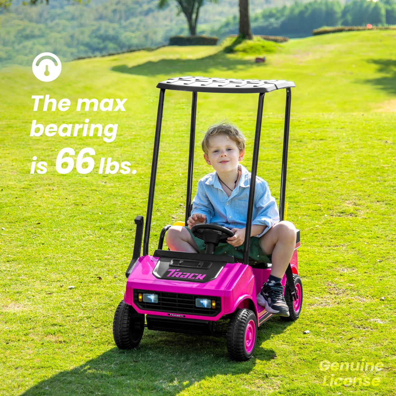 Track Seven 24V Ride on Car, Electric Golf Cart with Ceiling, Ride on Truck with Remote Control, Music, Rear Storage Box, Electric Car for Boys Girls Age 3+, 18.5" Large Seat with Armrests, Pink - Image 4