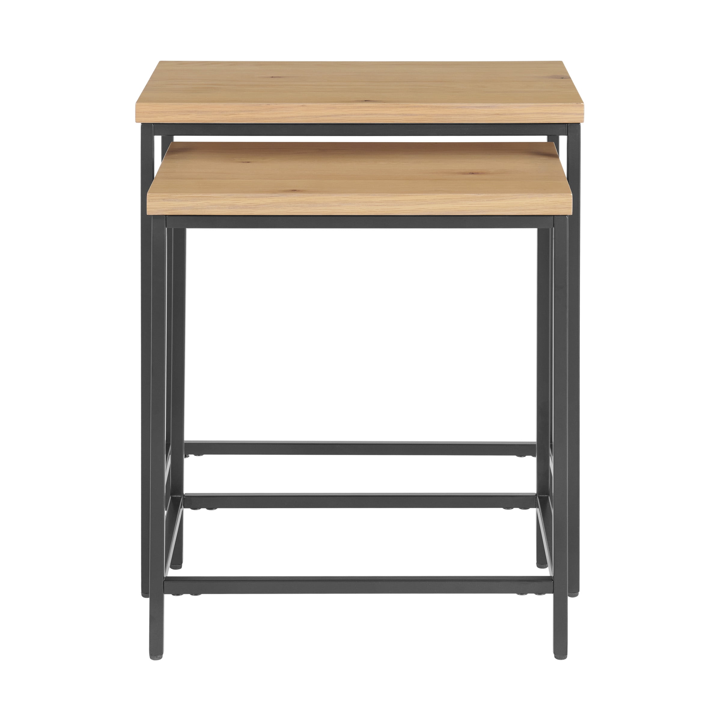 Lavish Home Set of 2 Modern Nesting Tables, End Tables for Living Room with Oak-Finished Top and Sturdy Metal Base - Image 5