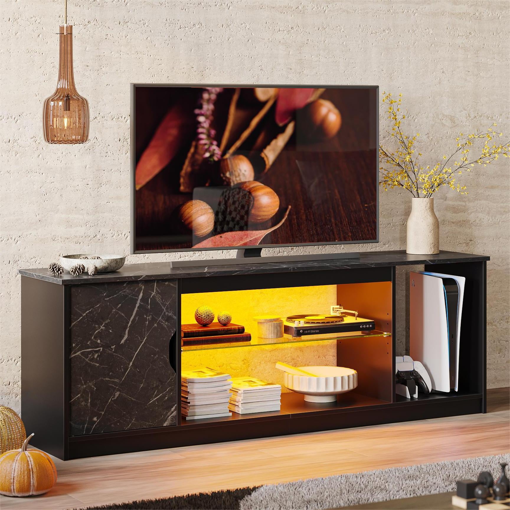 Bestier LED TV Stand for 60/65 inch TV PS5 Gaming Entertainment Center for TVs with Storage Cabinet for Living Room, Black Marble - Image 10
