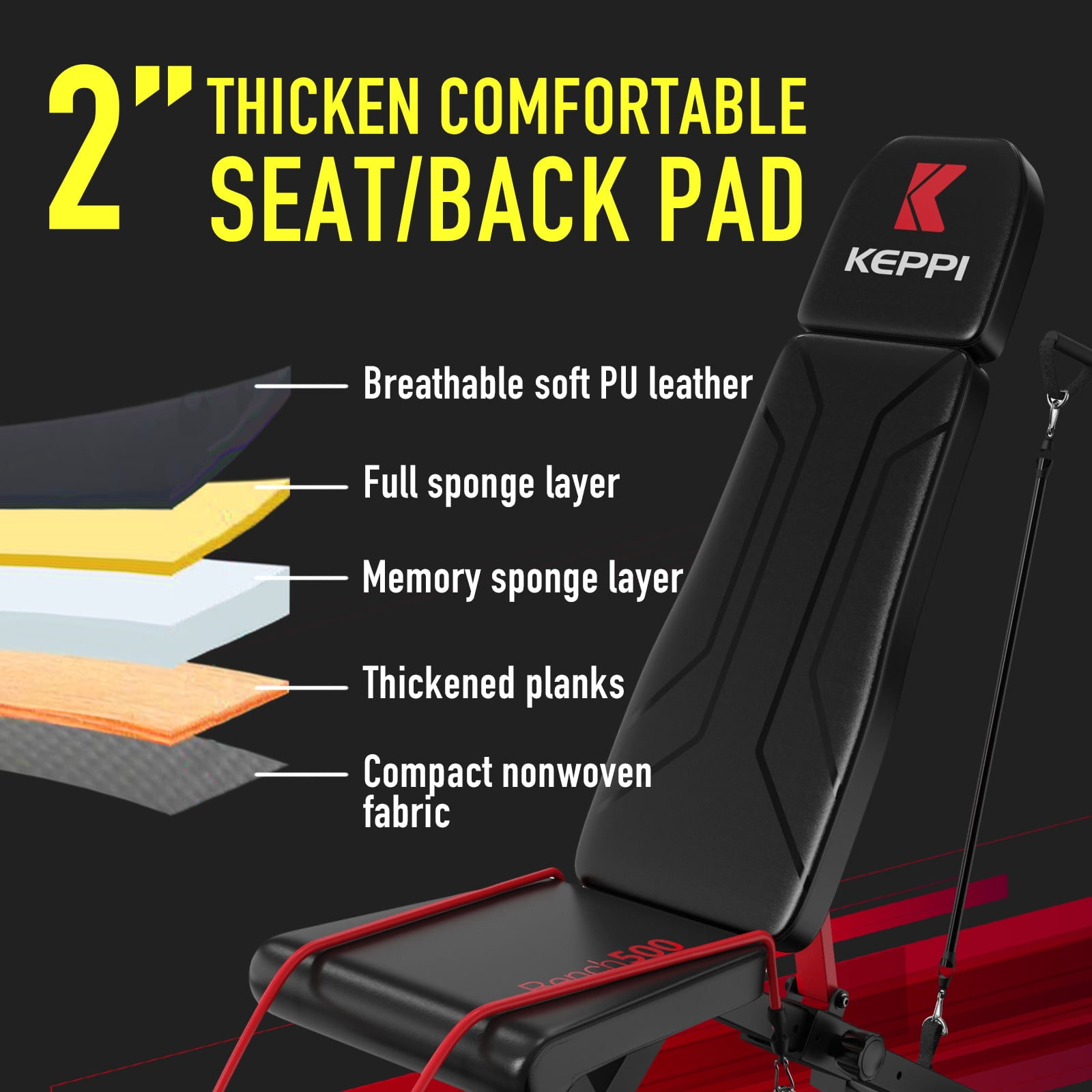 Keppi Adjustable Weight Bench for Full Body Strength Training, 900LB Foldable Workout Bench Press for Home Gym - Image 9