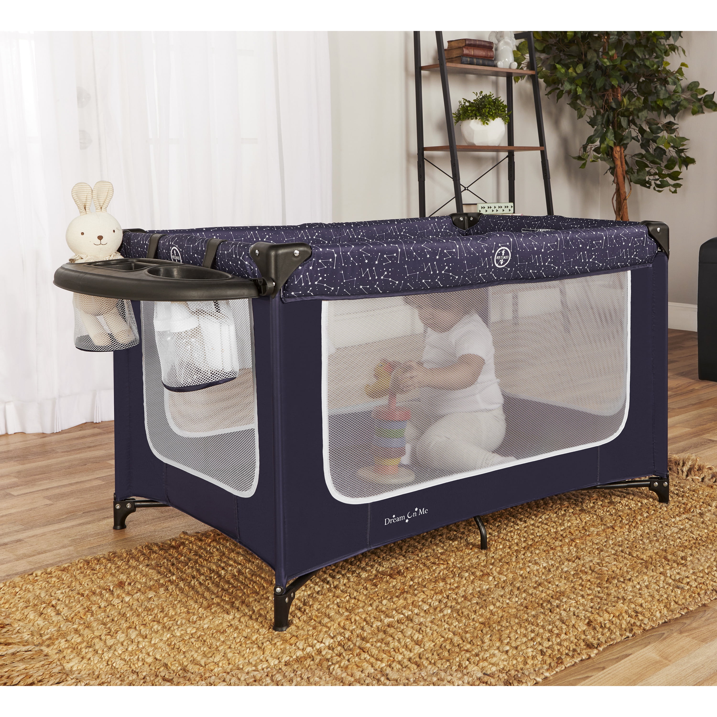 Dream On Me Emily Rose Deluxe Playard with Changing Tray and Infant Bassinet | with Canopy | Waterproof Fabric | with Changing Station | JPMA Certified | Lightweight In In Galaxy Blue - Image 30