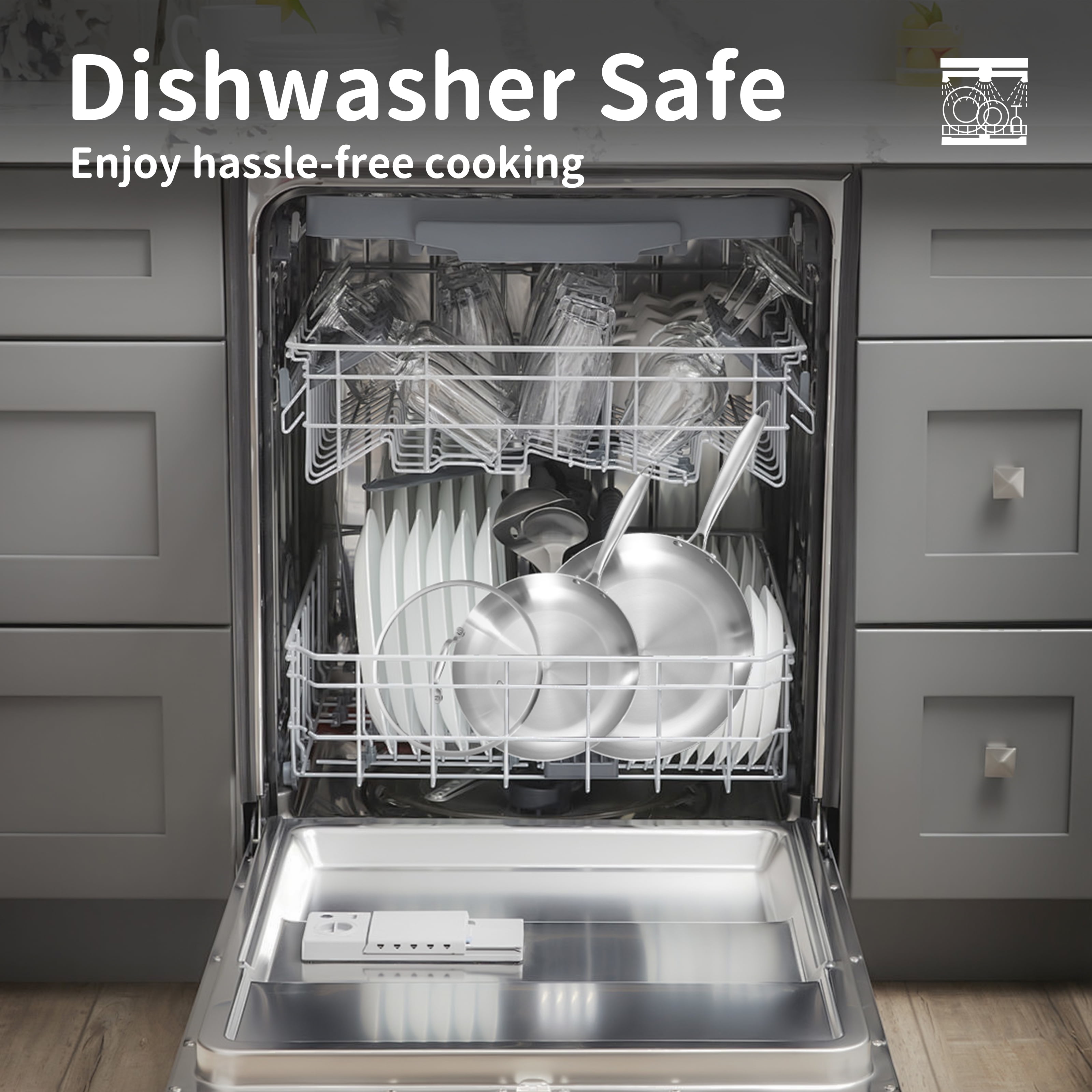 LOLYKITCH Tri-Ply Stainless Steel Pan Set, 8.5-inch, 10-inch, 12-inch Chef & Frying Pan, Induction & Oven Safe - Image 3