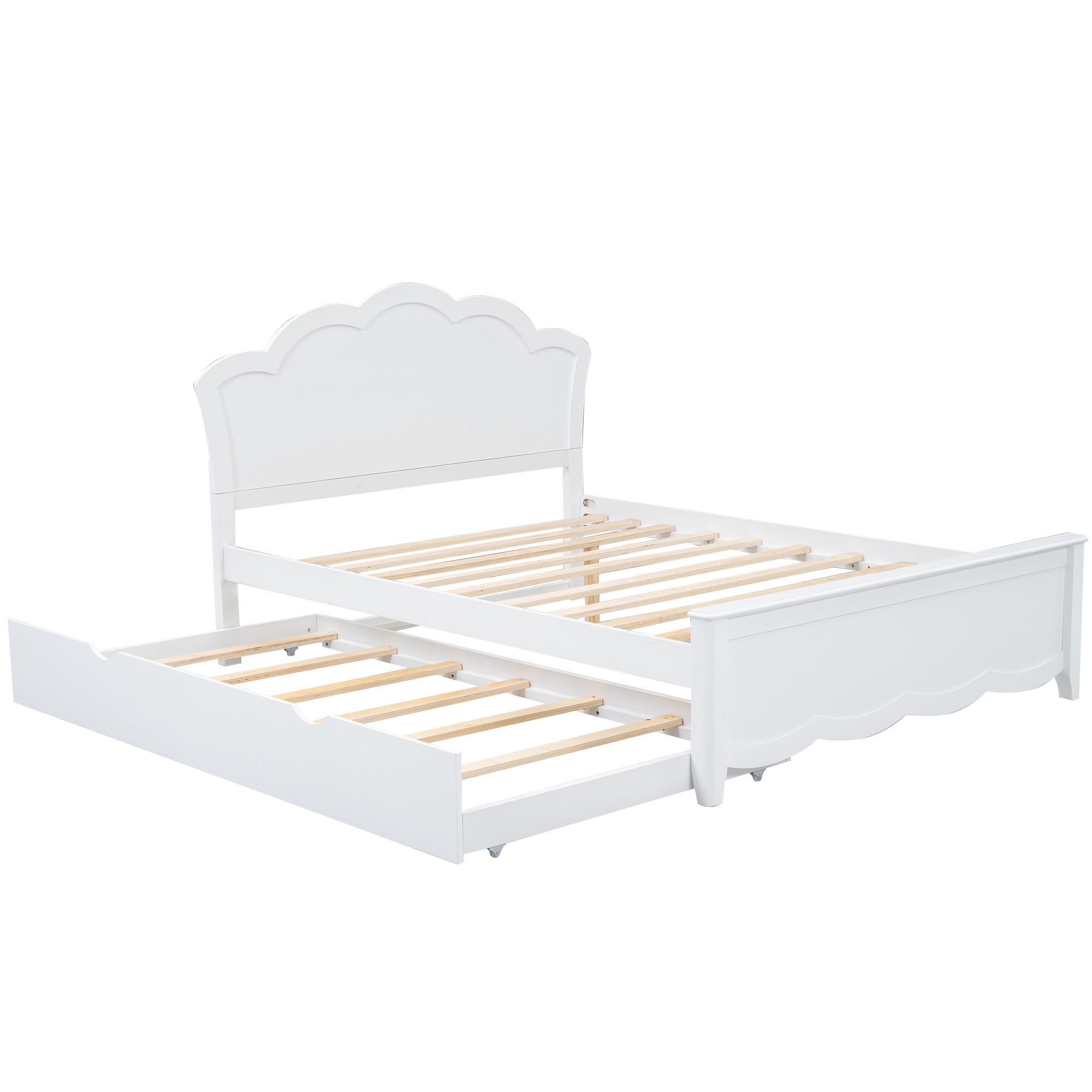 Euroco Wood Full Size Platform Bed,Heavy Duty Storage Bed with Trundle Bed for Kids and Adults,White - Image 6