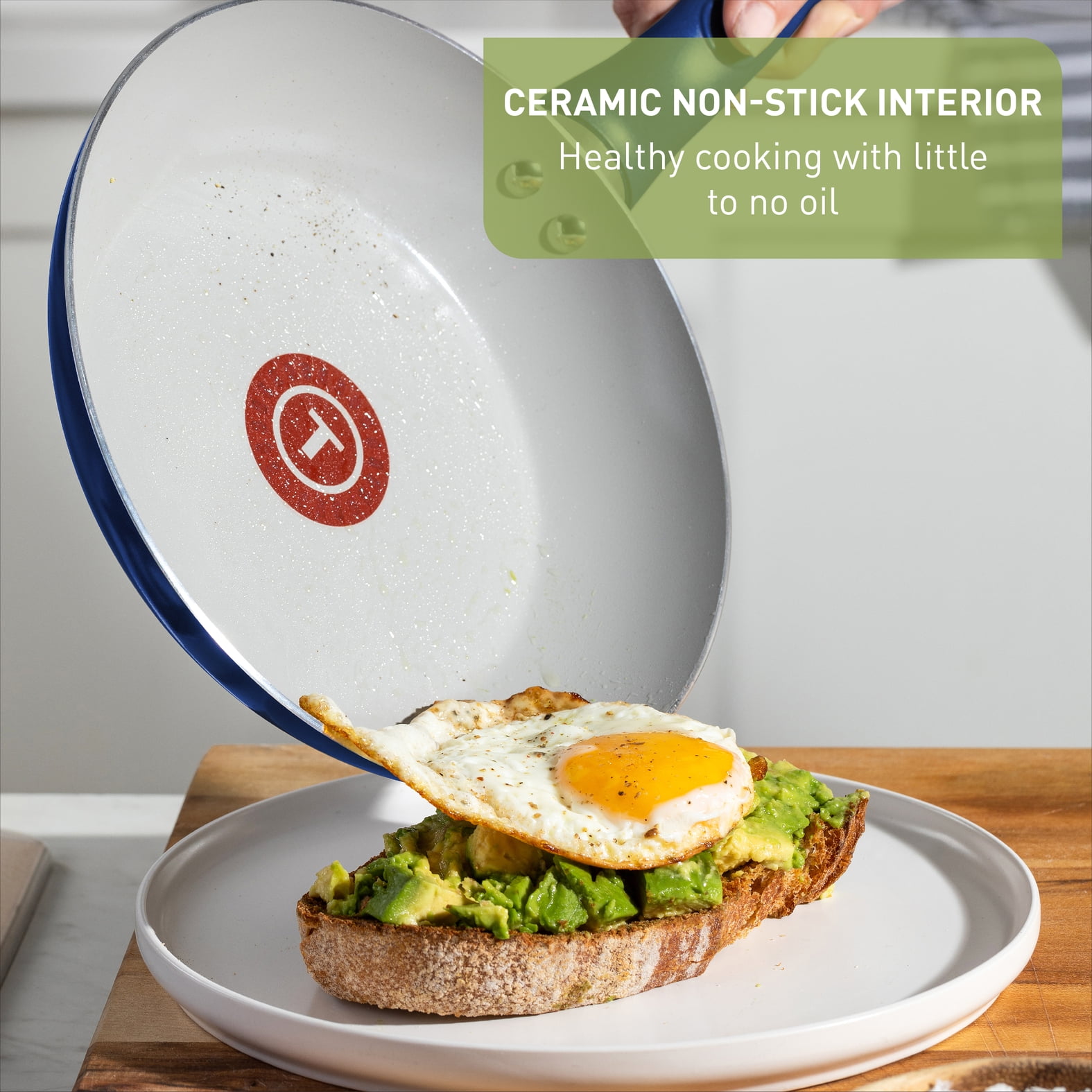 T-fal Easy Care Ceramic Non-Stick, 12 Piece Pots and Pans Cookware Set, Electric Blue - Image 2