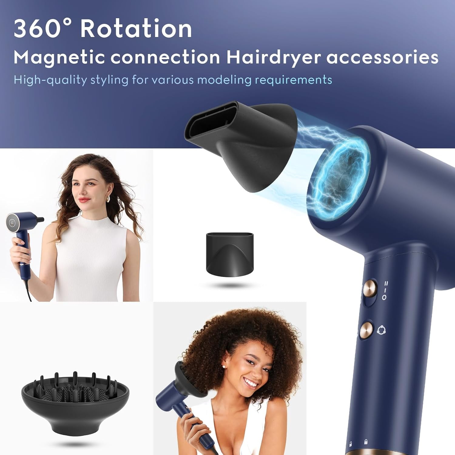 Hair Dryer, 110, 000 RPM Air-Sonic High-Speed Blow Dryer for Fast Drying, Cool/Care/Dry Mode Display & 200 Million Negative Ionic, PARWIN PRO BEAUTY 1875W Hair Dryer with Diffuser, Prussian Blue - Image 2