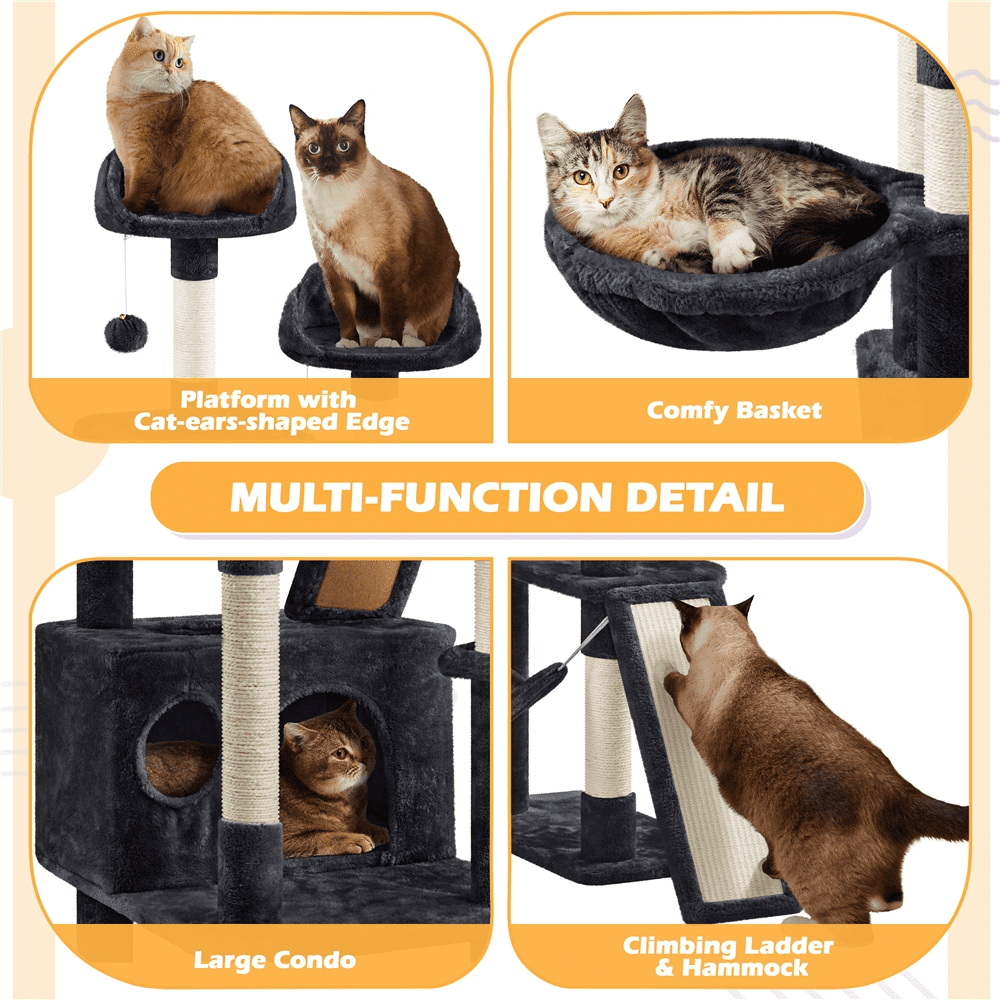 Alden Design 82.5" H Multi Level Cat Tree with 2 Cozy Condos and Basket, Black - Image 4