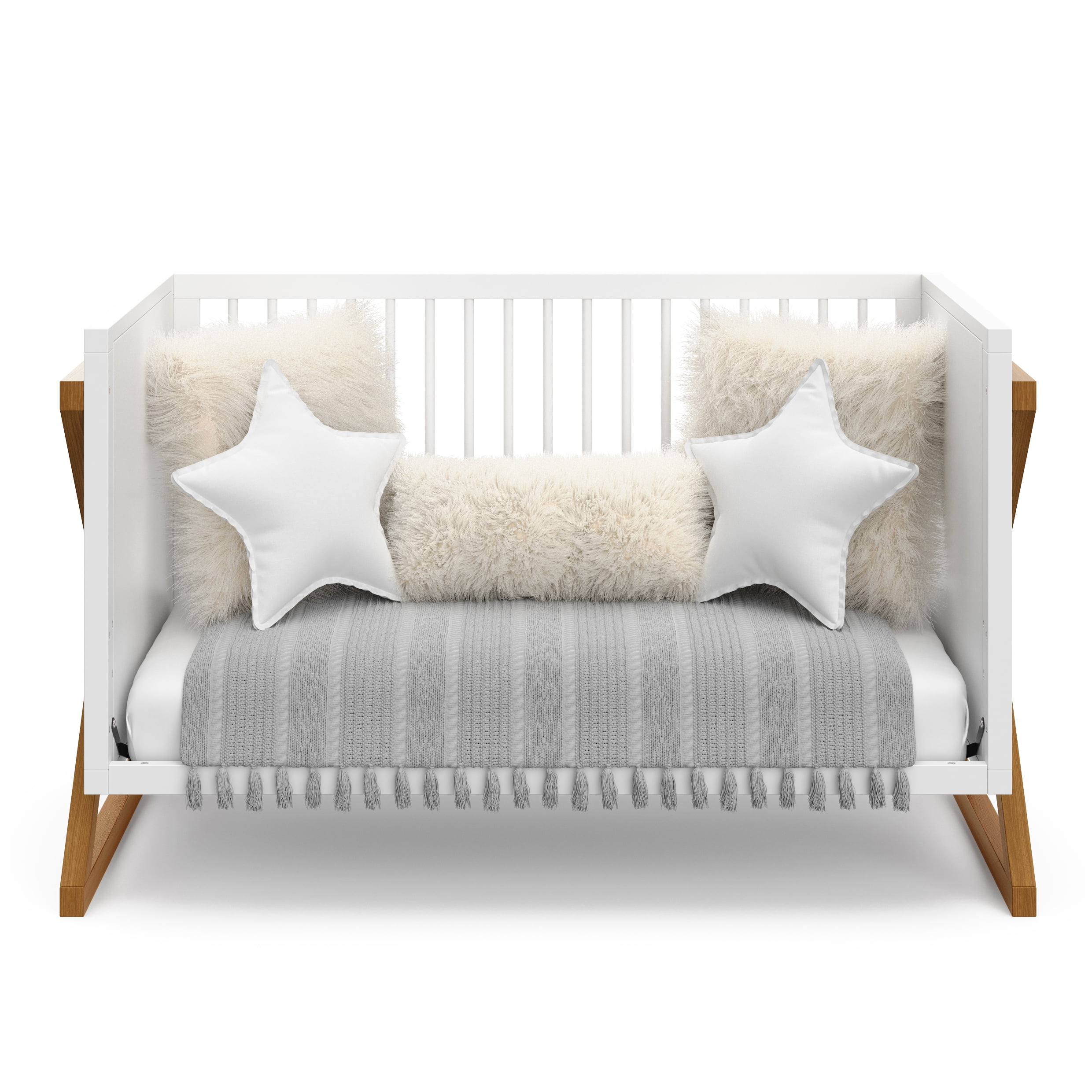 Storkcraft Equinox 3-in-1 Convertible Baby Crib, White with Vintage Driftwood - Image 4