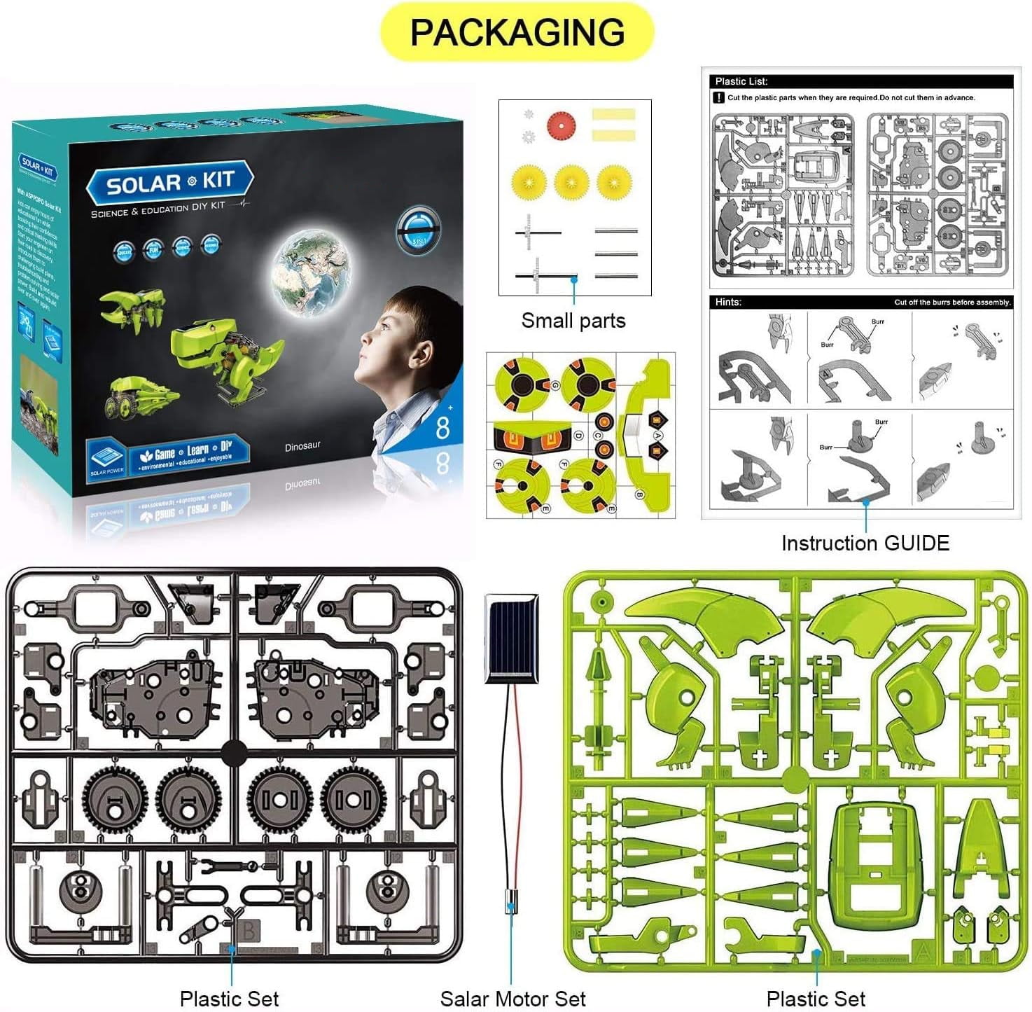 CEDQ Educational STEM Toys, 3-in-1 Solar Robot Dinosaur Kit, DIY STEM Dinosaur, Insect Unicorn, Drilling car Toys, Science Kit for Kids 8-12 Years Old Gifts, Build a Robot DIY Toys, Green - Image 4
