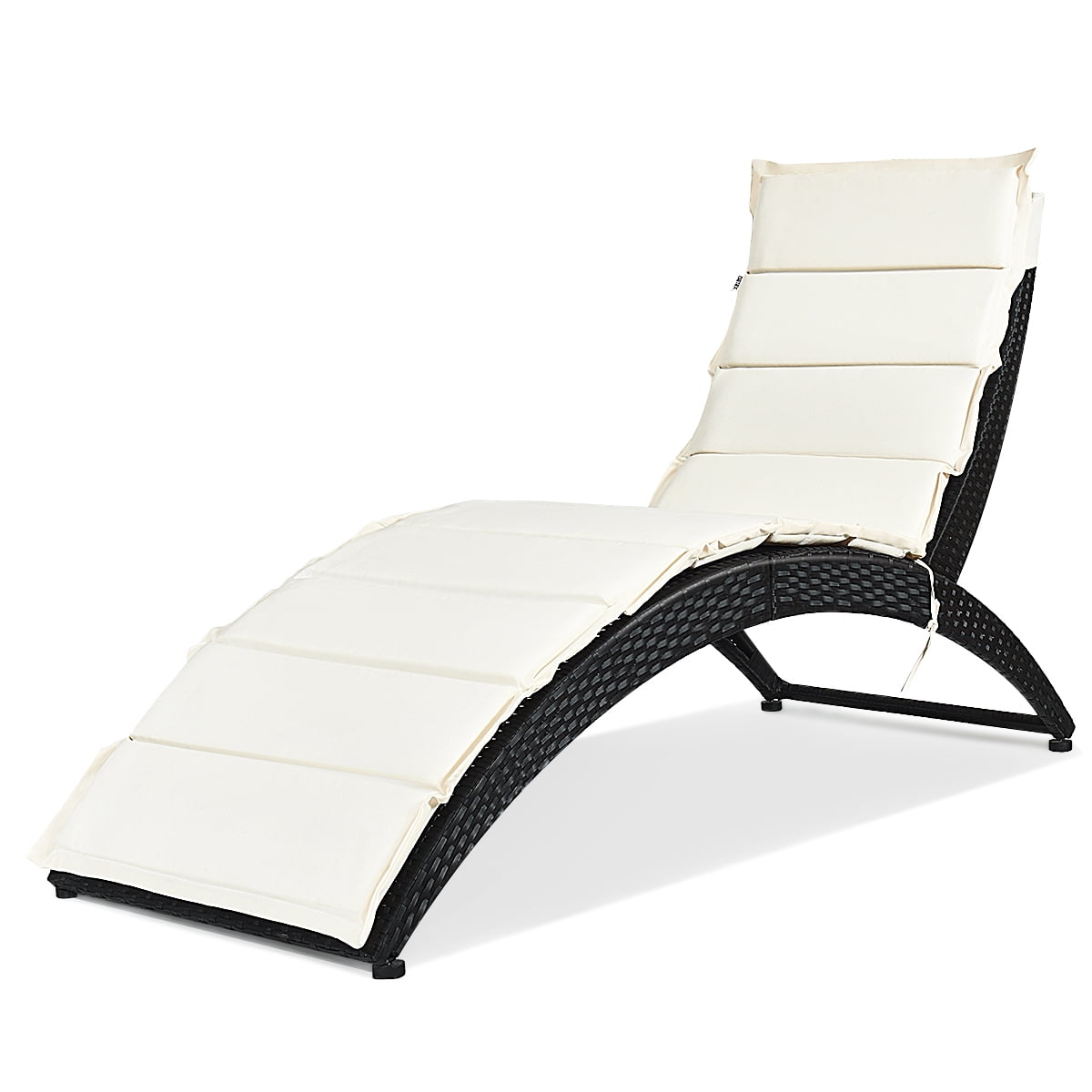 Costway Folding Patio Rattan Lounge Chair Chaise Cushioned Portable Garden Lawn Black - Image 10