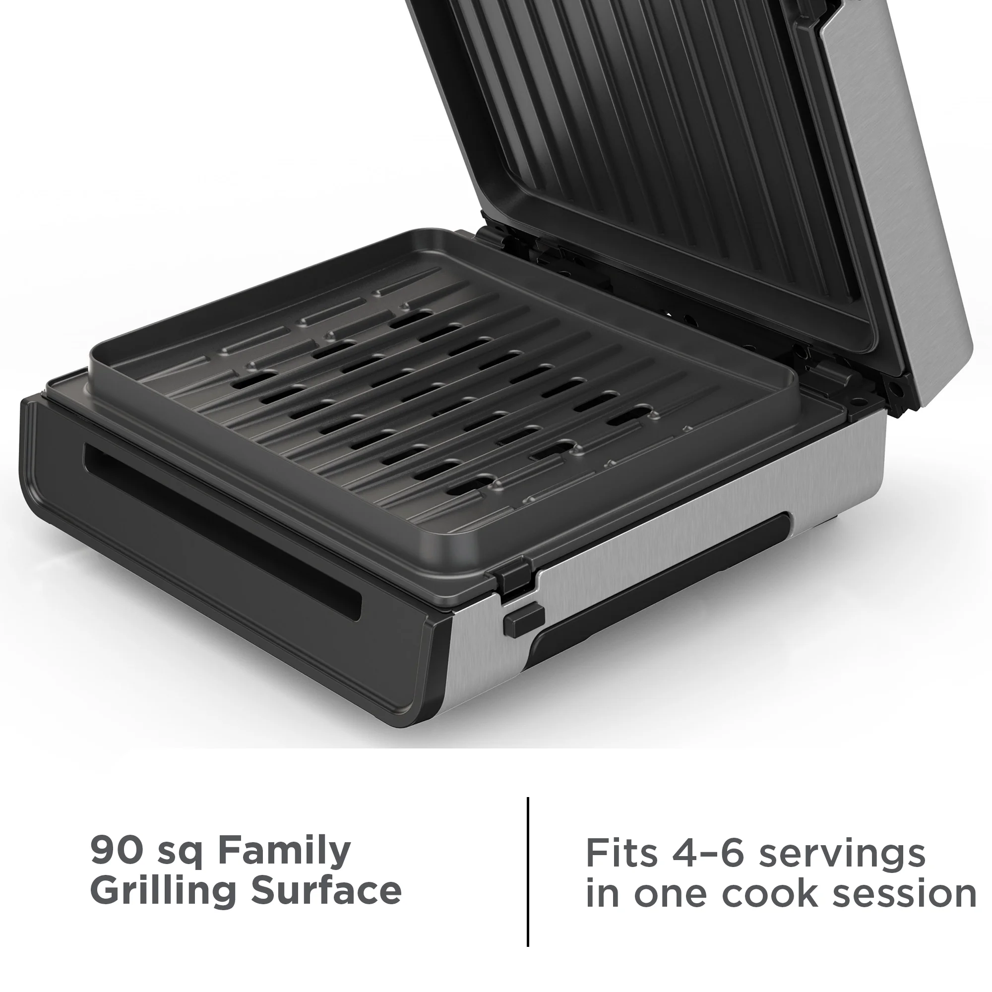 George Foreman 4–6 Serving Electric Indoor Grill, Contact Smokeless Grilling with Removable Plates and Drip Tray, Stainless Steel Housing - Image 4