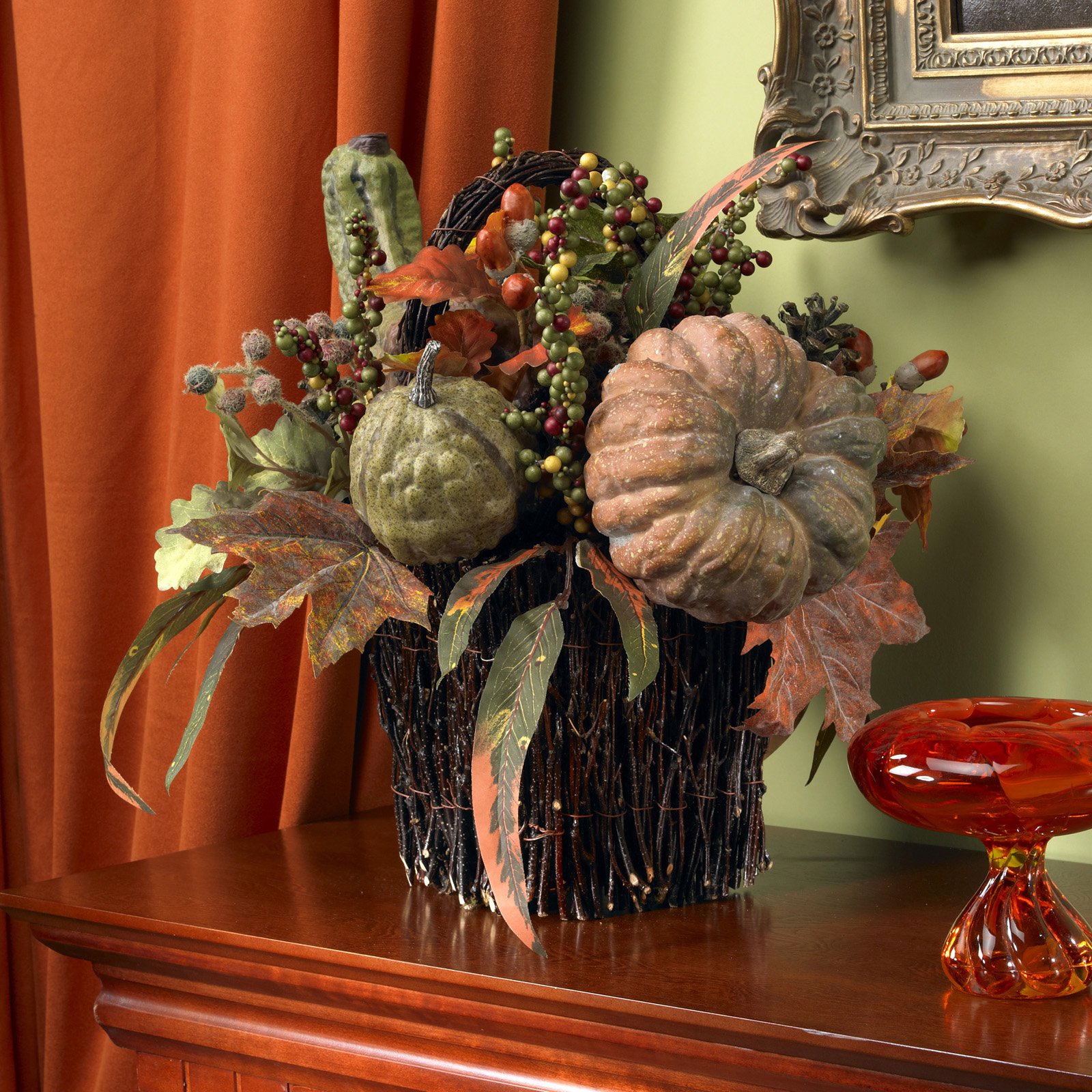 Nearly Natural Fall Pumpkin and Berry Table Arrangement - Image 2