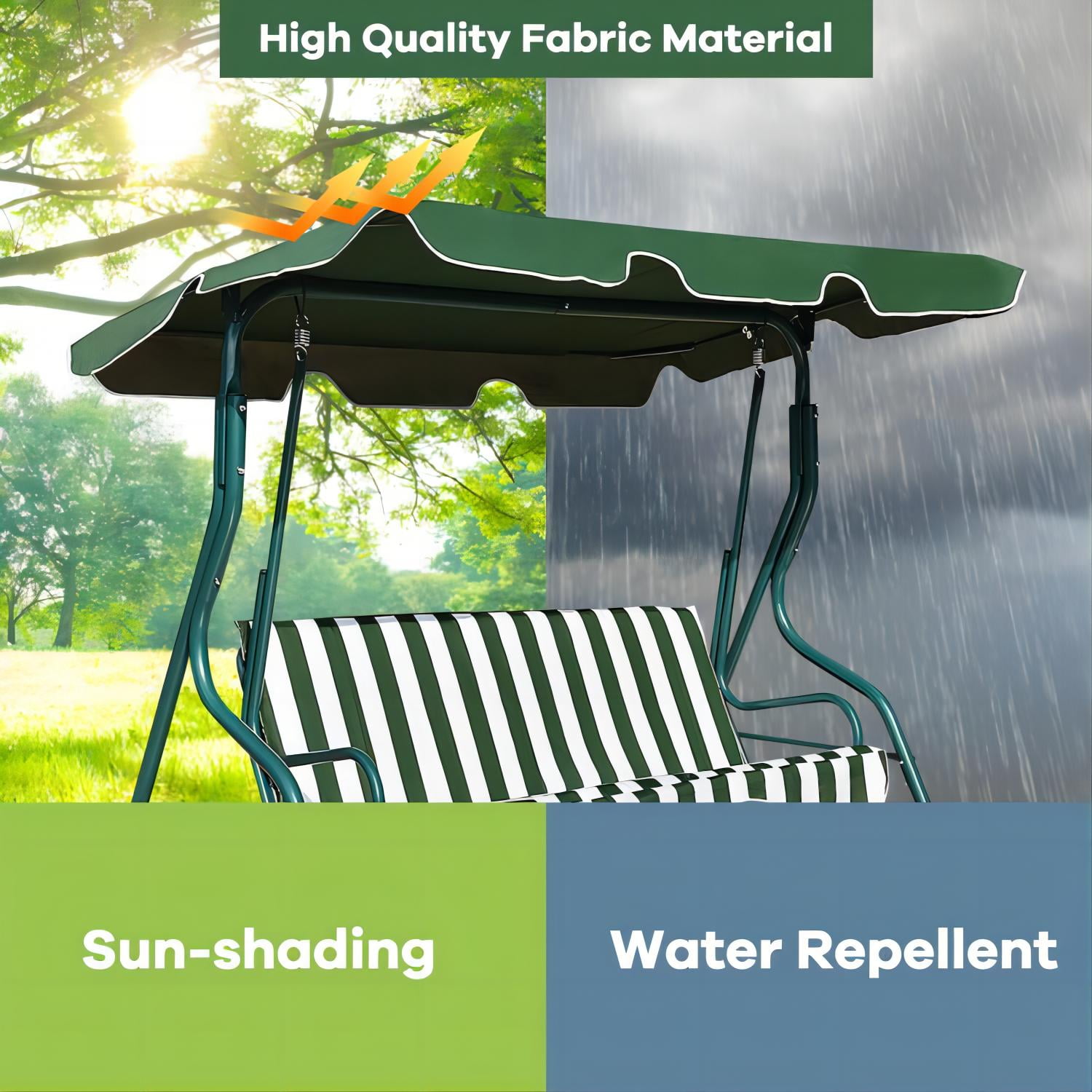 YouYeap 3 Seat Outdoor Patio Swing Chair with Removable Cushion, Green - Image 4