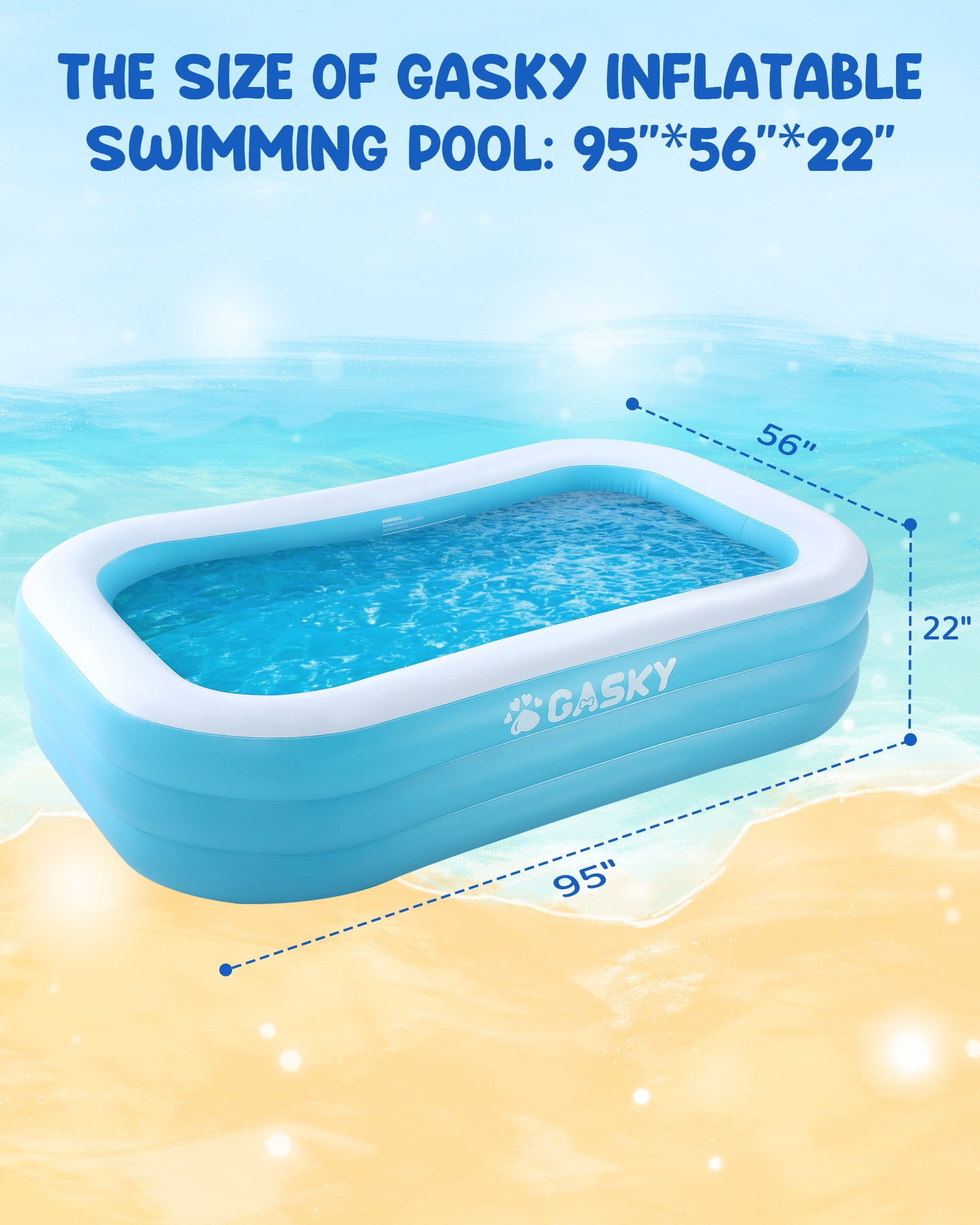 Naipo 95In Inflatable Swimming Pool Family Inflatable Pool Full-Sized Blow Up Pool Square Easy Set 95''*56''*22'' For Summer Play - Image 3