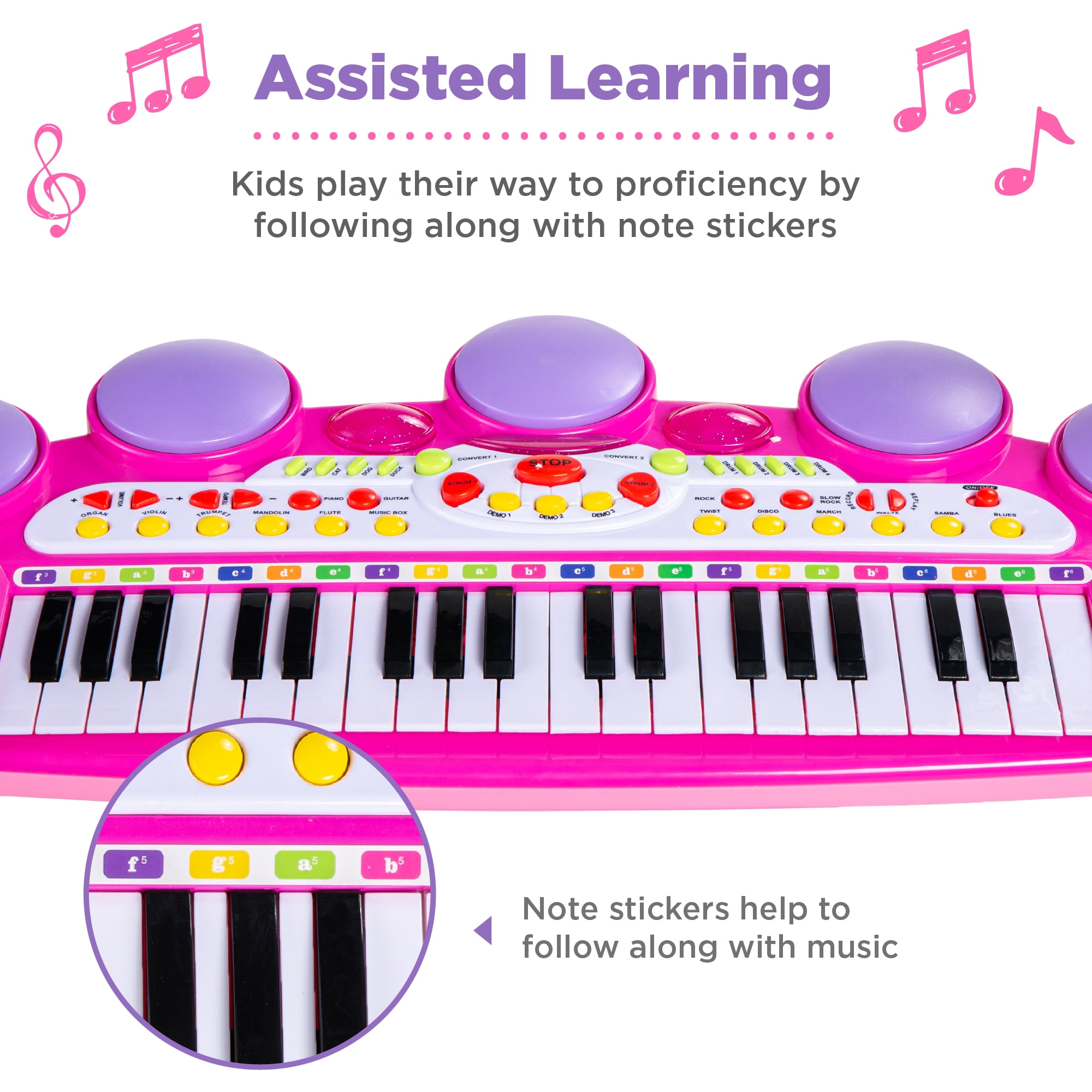 Best Choice Products 37-Key Kids Electronic Piano Keyboard w/ Multiple Sounds, Lights Microphone, Stool - Pink - Image 5