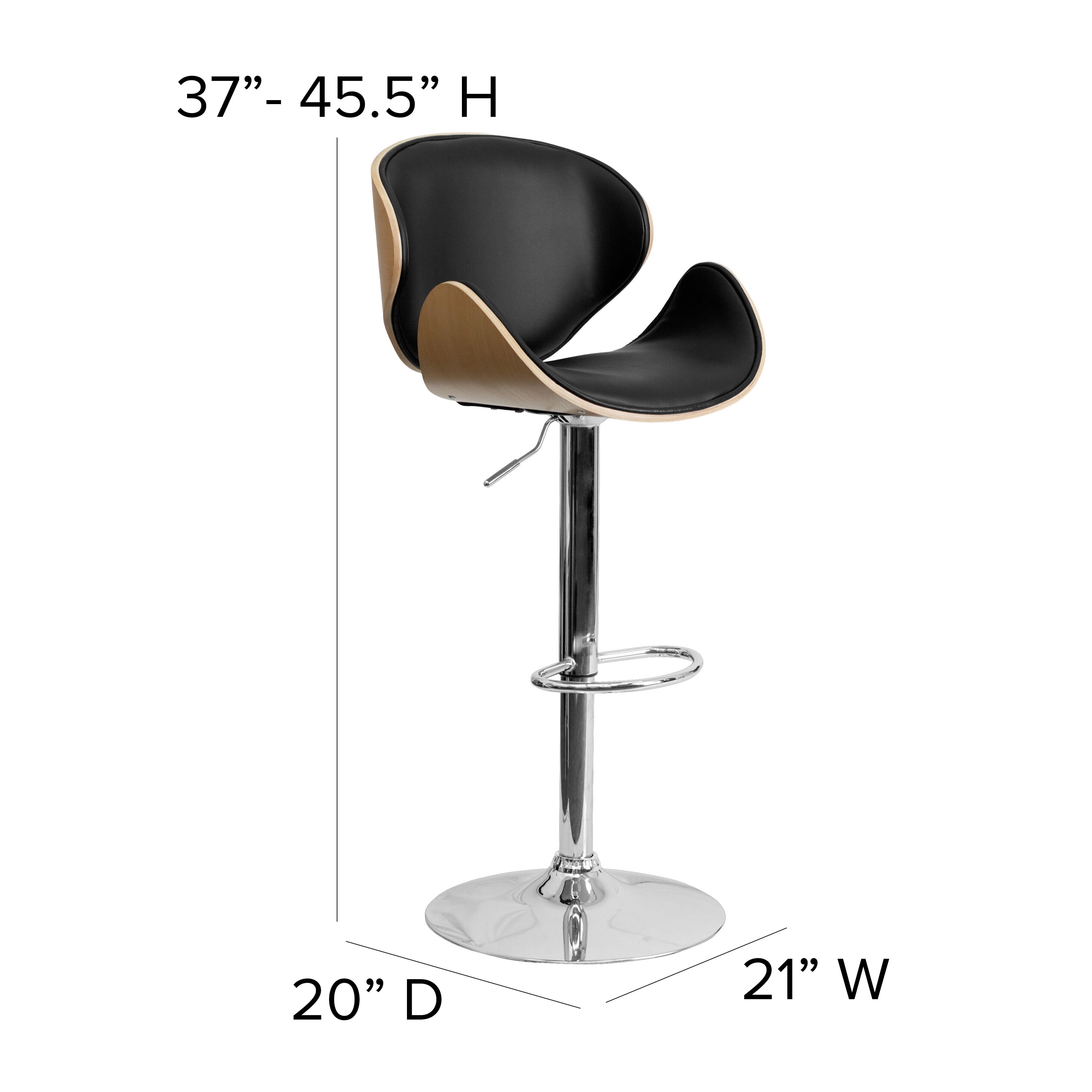 Flash Furniture Farley Beech Bentwood Adjustable Height Barstool with Curved Back and Black Vinyl Seat - Image 3