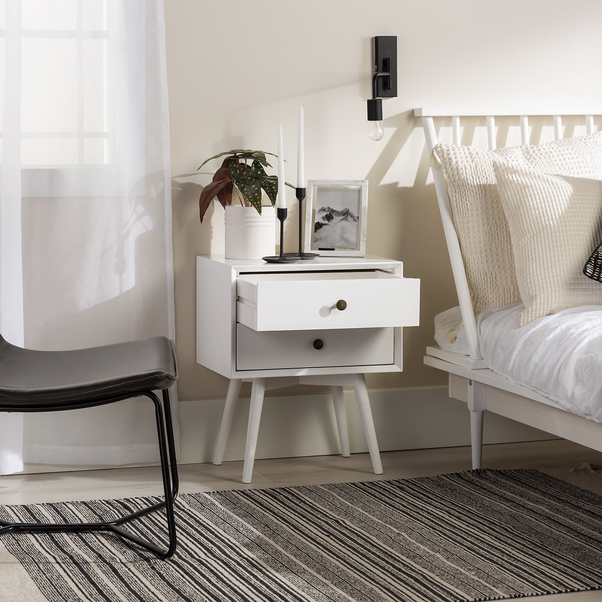 Walker Edison Mid Century Modern 2 Drawer Nightstand, White - Image 25