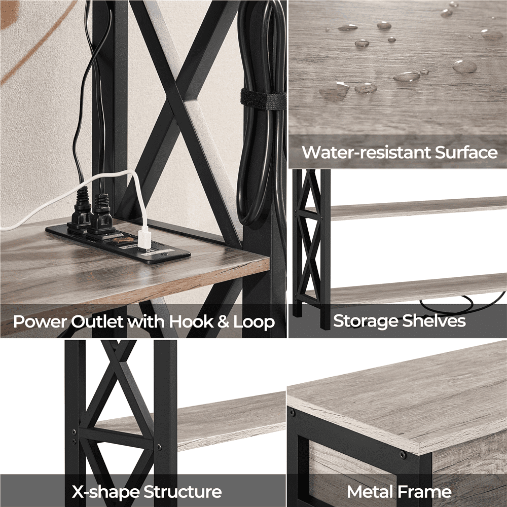 Alden Design Vintage Wooden Console Table with Power Outlet & 1 Drawer for Entryway, Gray - Image 3