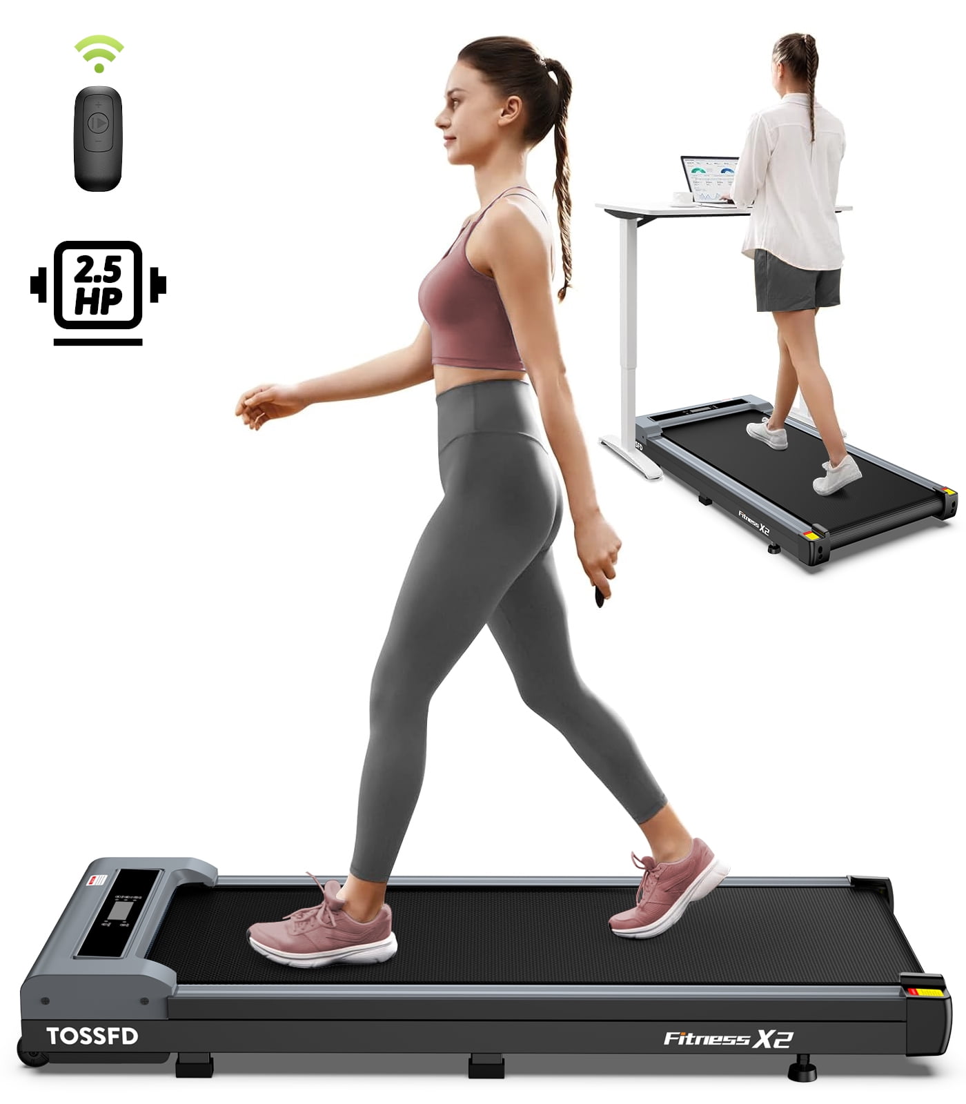 TOSSFD 2.5HP Walking Pad,38.6"*15.7"Walking Area,0.5-3.8MPH Under Desk Treadmill for Home/Office, Walking Jogging Machine with 280 lbs Weight Capacity,X2 - Image 8