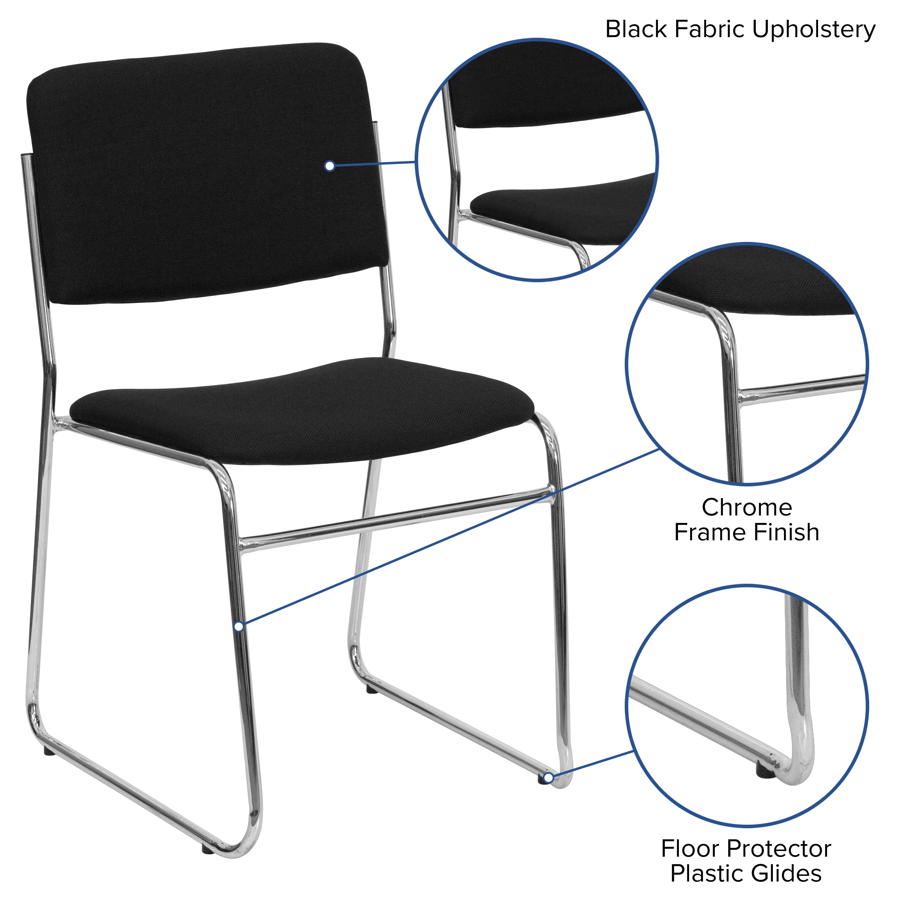 Flash Furniture 500 lb. Capacity Black Fabric High Density Stacking Chair with Chrome Sled Base - Image 6