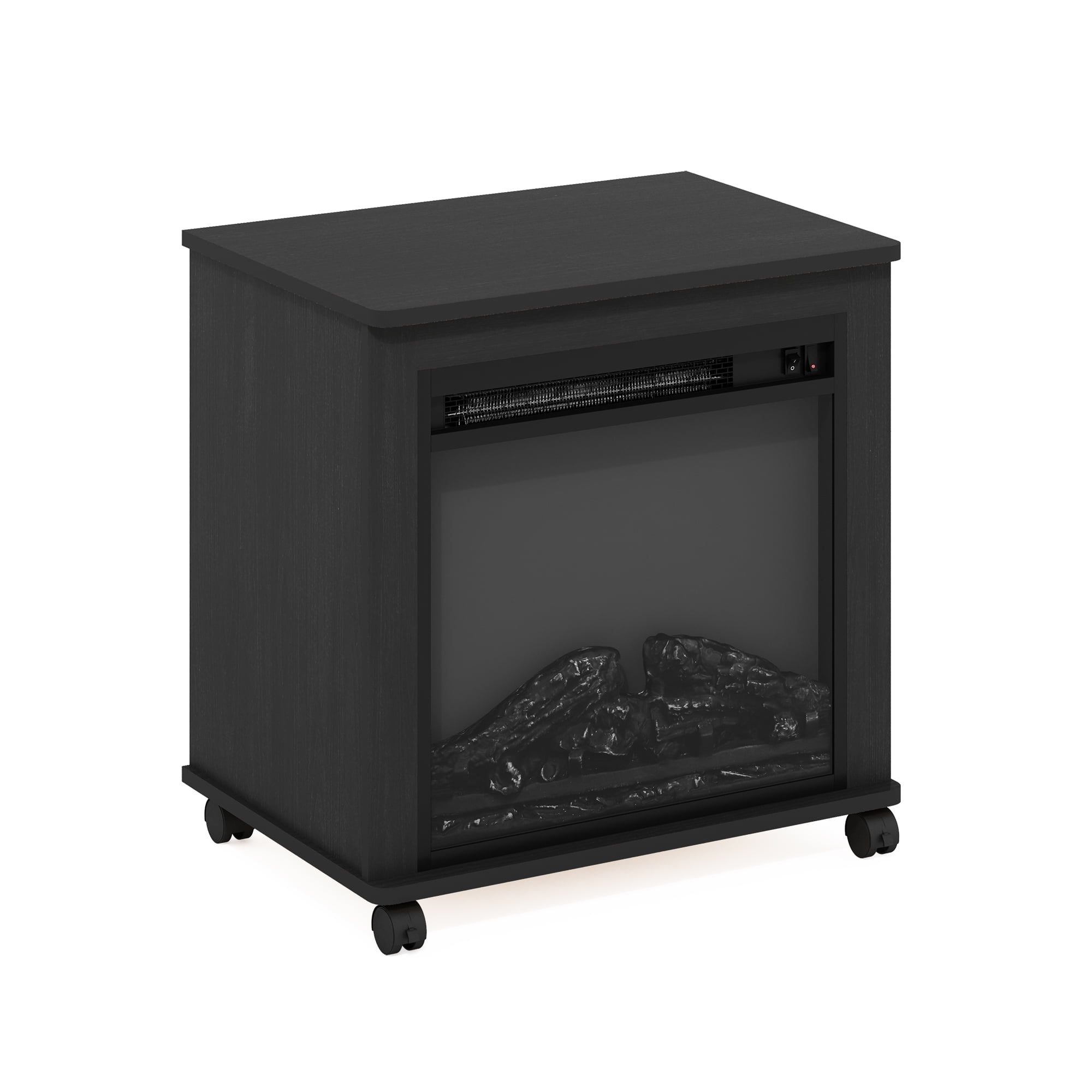 Furinno Jensen Electric Fireplace End Table with Wheels, Americano - Image 3