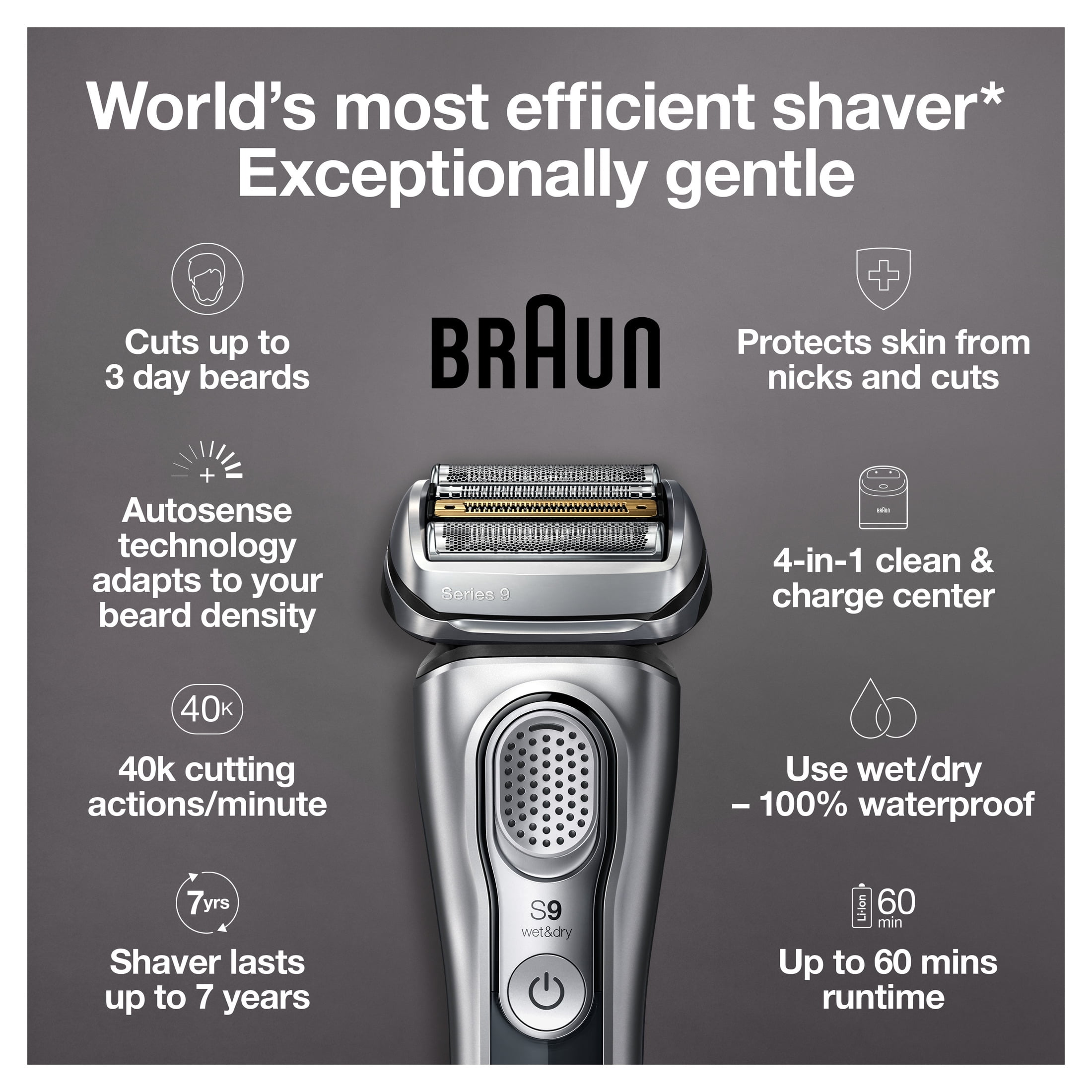 Braun Series 9 9370cc Rechargeable Wet Dry Men's Electric Shaver with Clean Station - Image 7