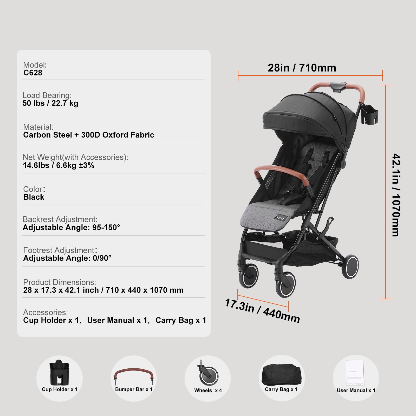 KFFKFF Baby Stroller, One-click Folding Umbrella Stroller Lightweight Travel Stroller for Newborn Baby, Black - Image 5