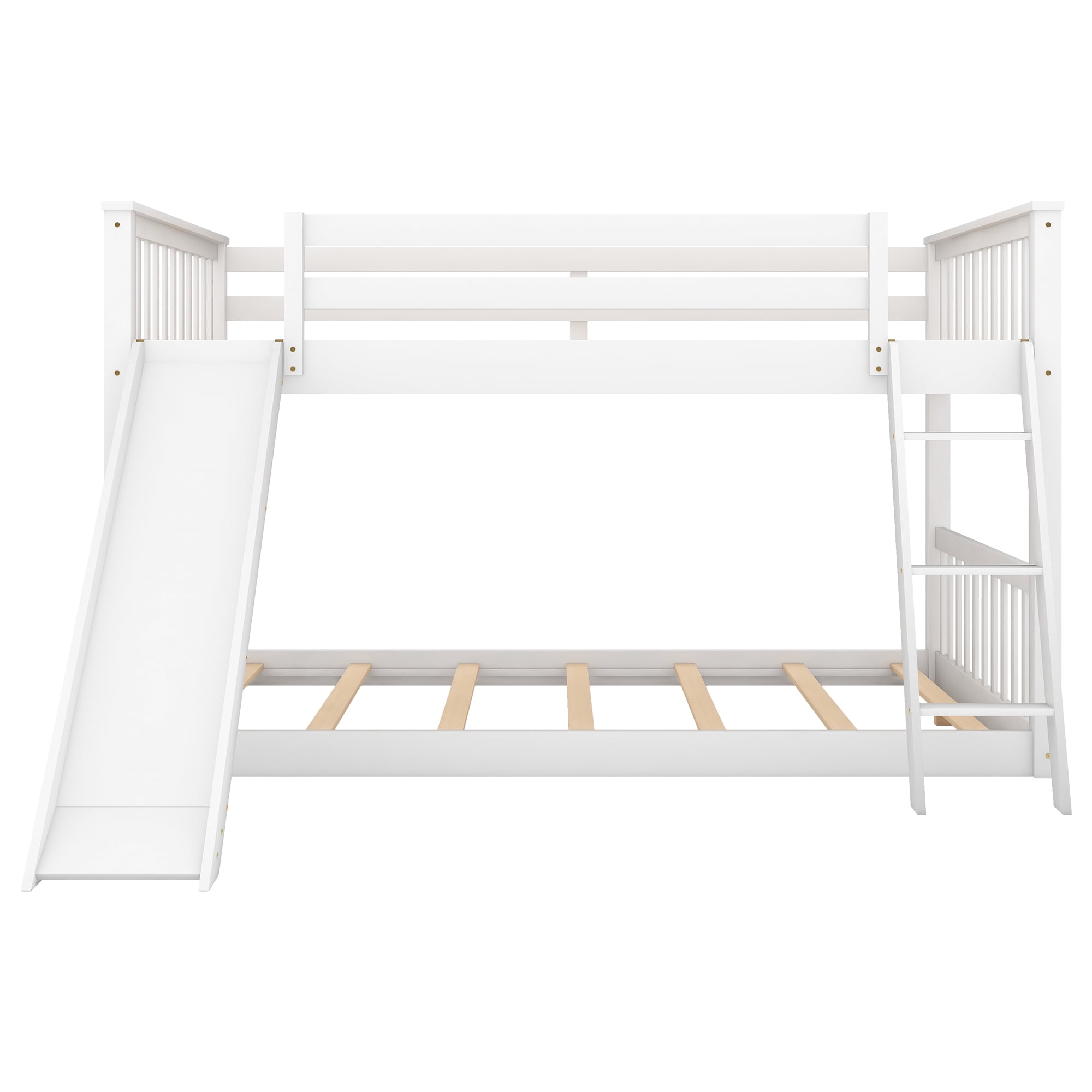 Euroco Full over Full Floor Bunk Bed with Changeable and Ladder, Solid Wood for Kids Teens Adults,White - Image 4