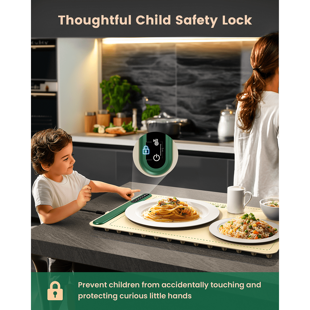 ATUPEN Food Warming Mat, 4 Temperature Setting Food Warmers for Parties Home Dinner Buffet Travel Family Gatherings-Beige - Image 3