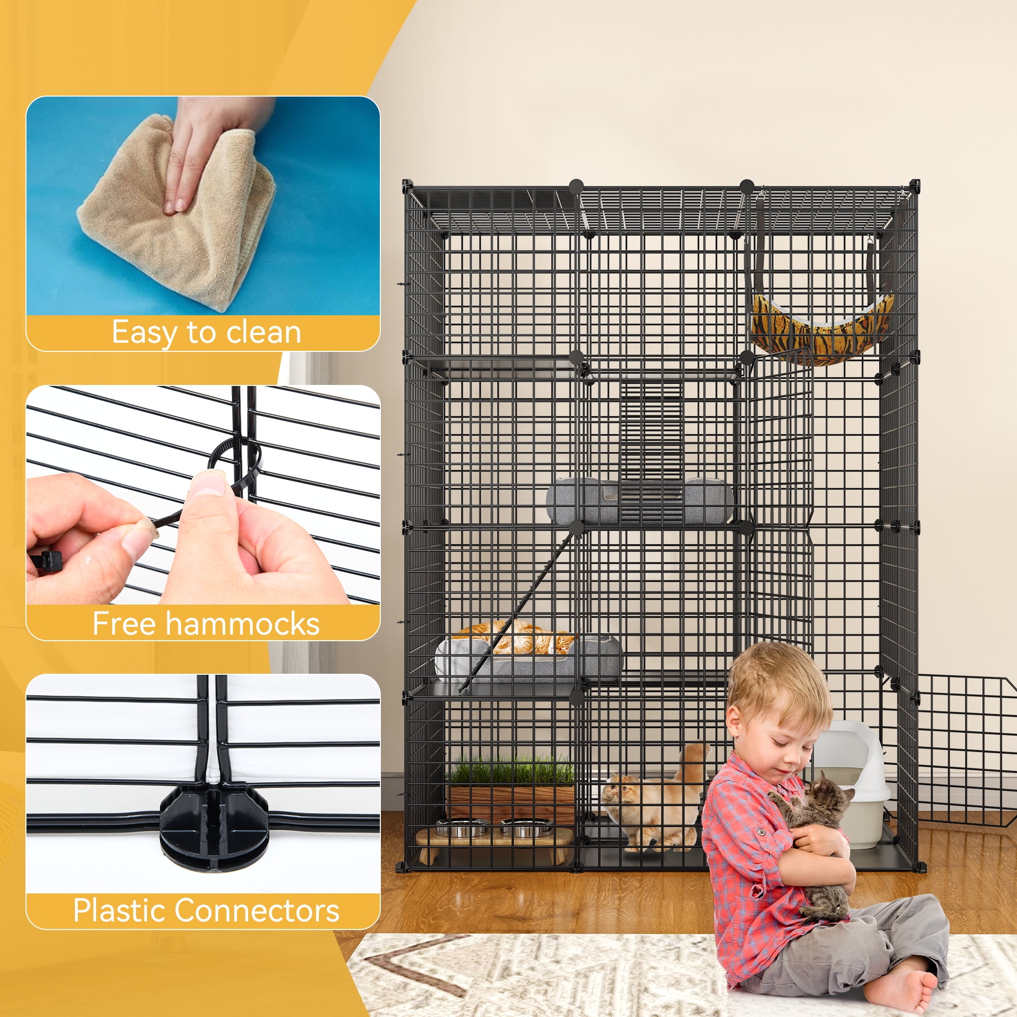 Dextrus 4-Tier Indoor Cat Cage, Cat Enclosure with Hammock, Large Metal Wire Cat Kennel DIY Cat Playpen Perfect for Multi-Cat Homes - Image 3