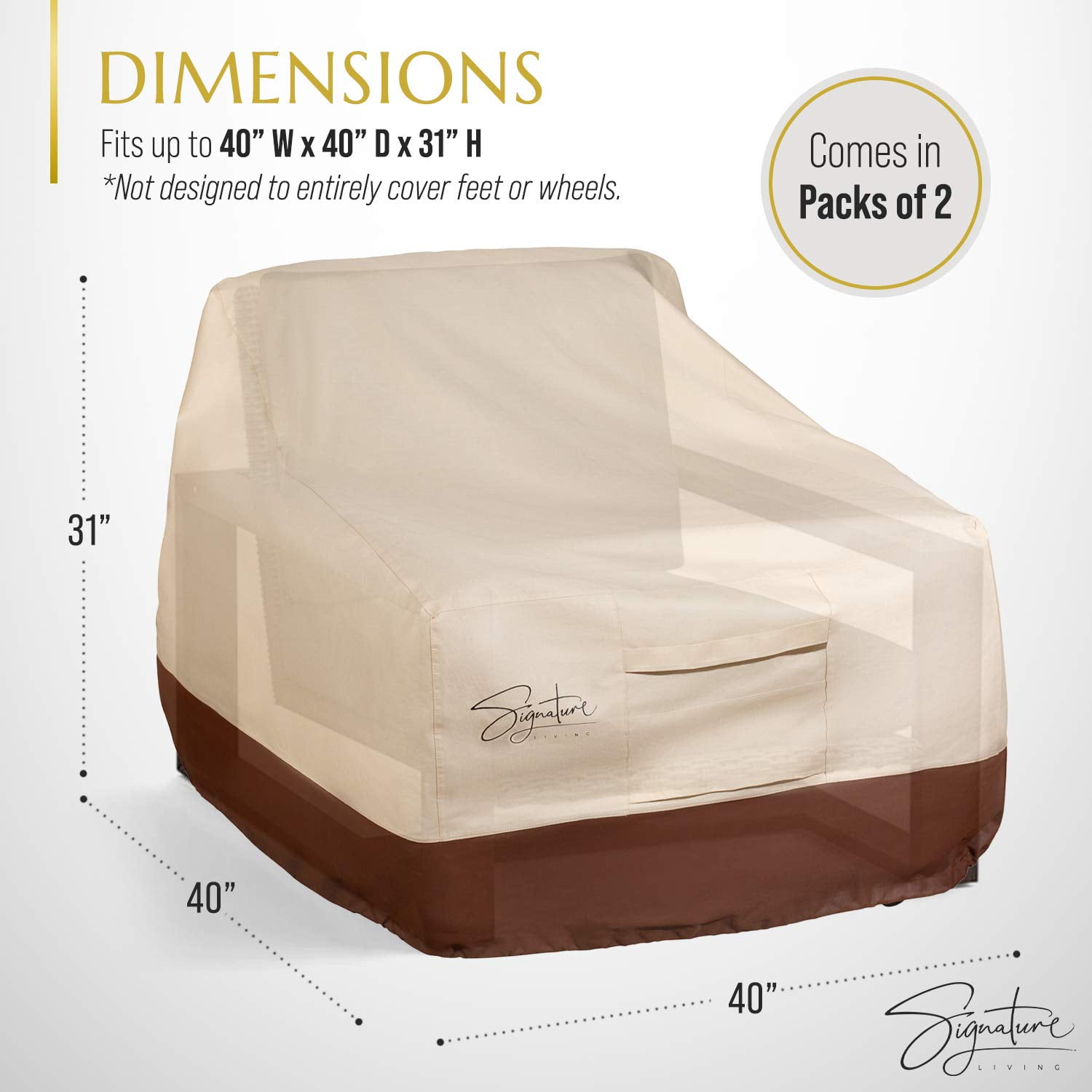 Signature Living Set of 2 Outdoor Waterproof Patio Chair Covers, Durable 600D UV-Coated Polyester Outdoor Chair Covers for All-Weather Protection (Tan, Large 40 Inch) - Image 6