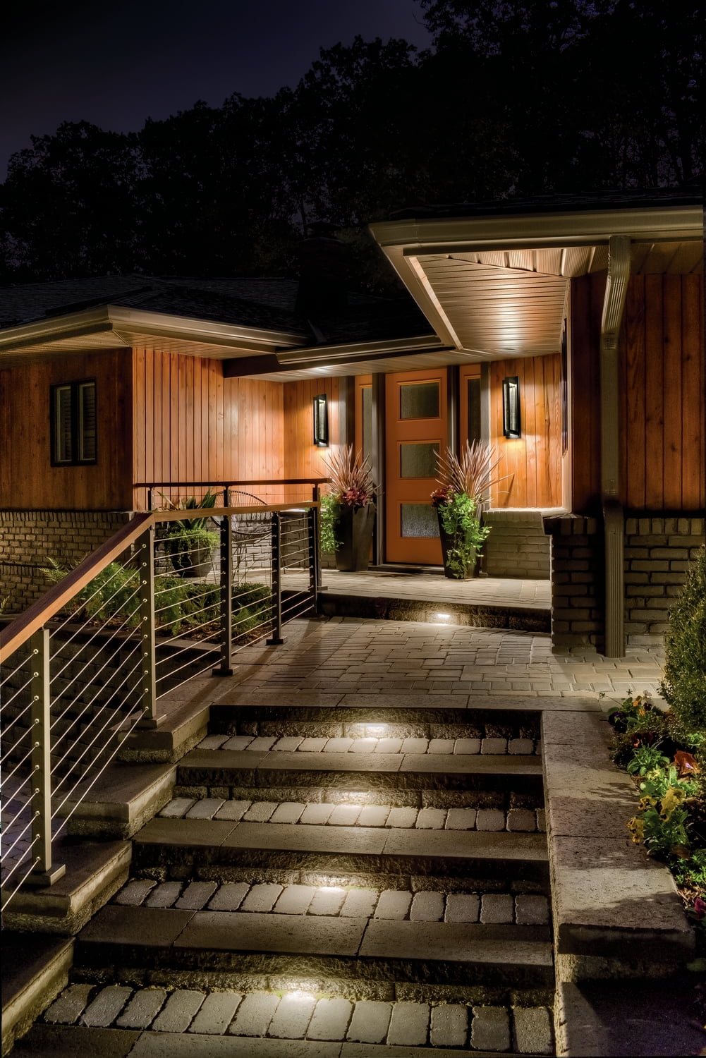 Kichler River Path 23" 1 Light Textured Black Integrated LED Outdoor Wall Sconce with Seeded Glass - Image 6