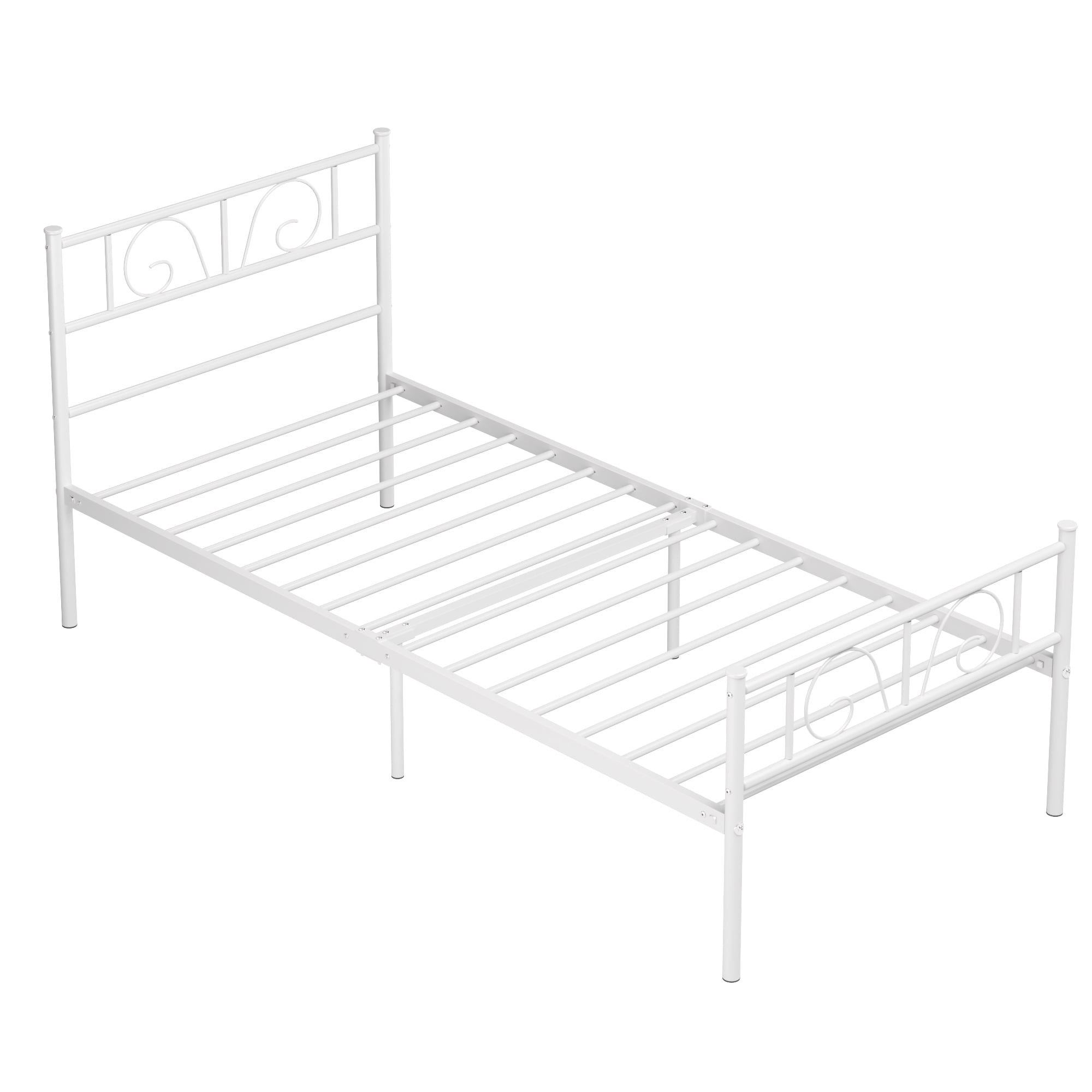 Yoneston Twin Metal Platform Bed with Elegant Pattern Headboard, Heavy Duty Bed Frame Foundation No Box Spring Needed, White - Image 4