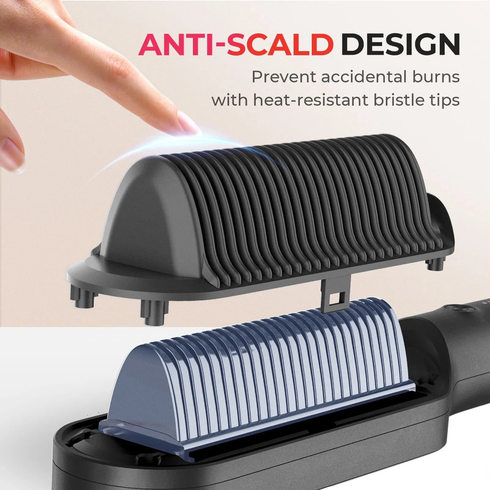 TYMO RING Hair Straightener Brush, Anti-Scald Ceramic Heated Straightening Flat Iron Comb, Frizz Control & Smooth Shine, Dual Voltage, Black, with Travel Bag - Image 3