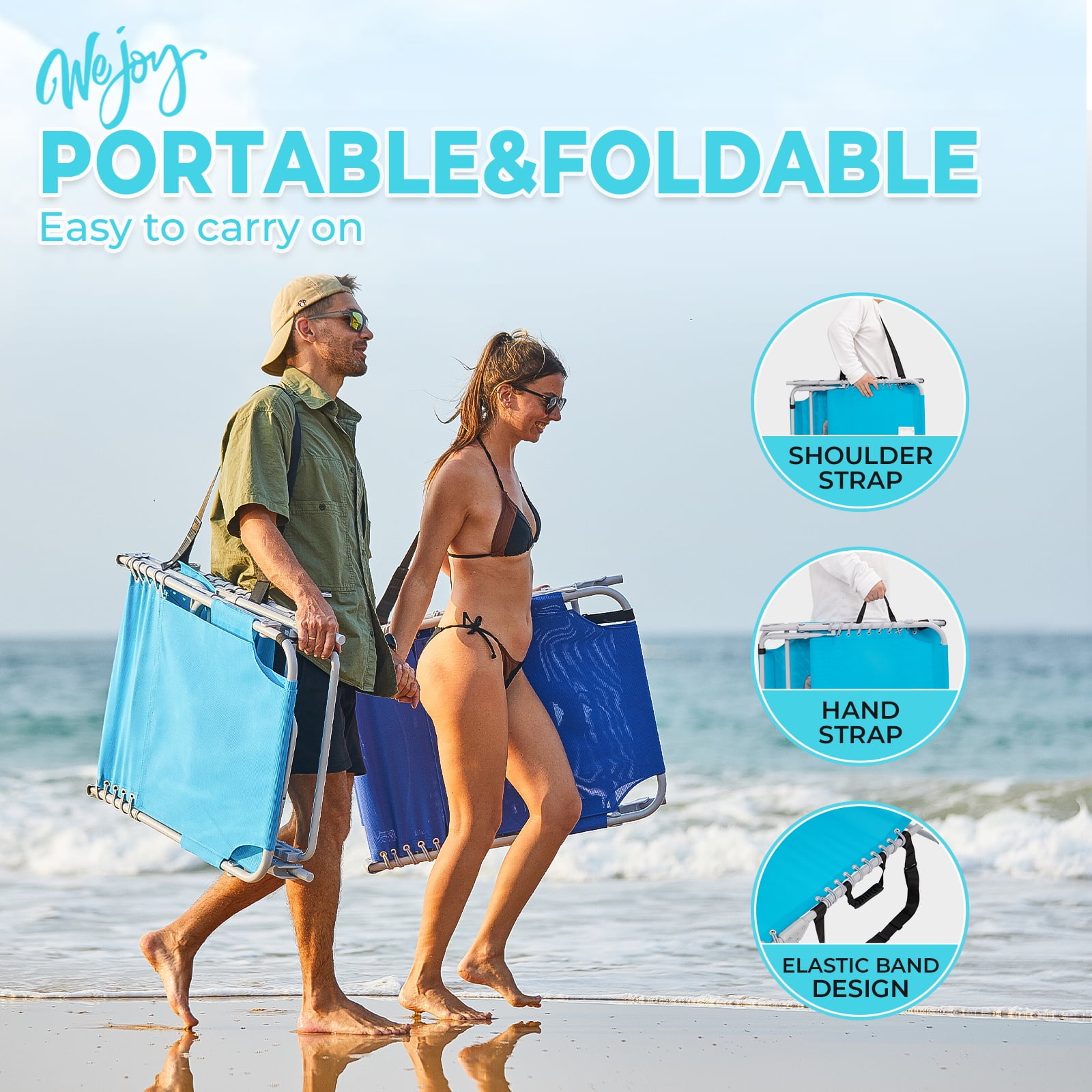 #WEJOY Portable Beach Chaise, Lounge Chair, 5-Position Adjustable Reclining Chaise, Folding Chaise with Face Hole, Sunshade, 3-in-1 Pocket and Side Table, Weight up to 264 lbs - Image 4