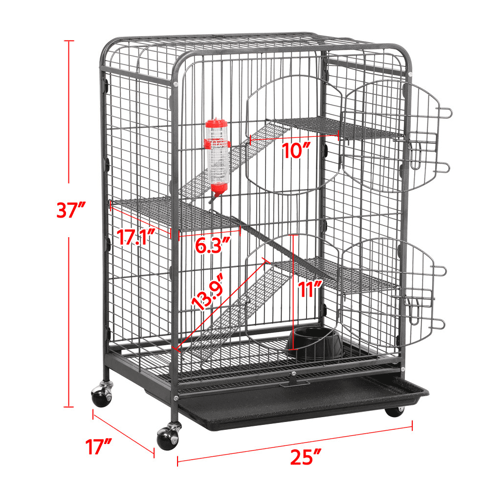 Alden Design 37"H Metal 4-Tier Rolling Small Animal Cage with Pet Bowl, Black - Image 3