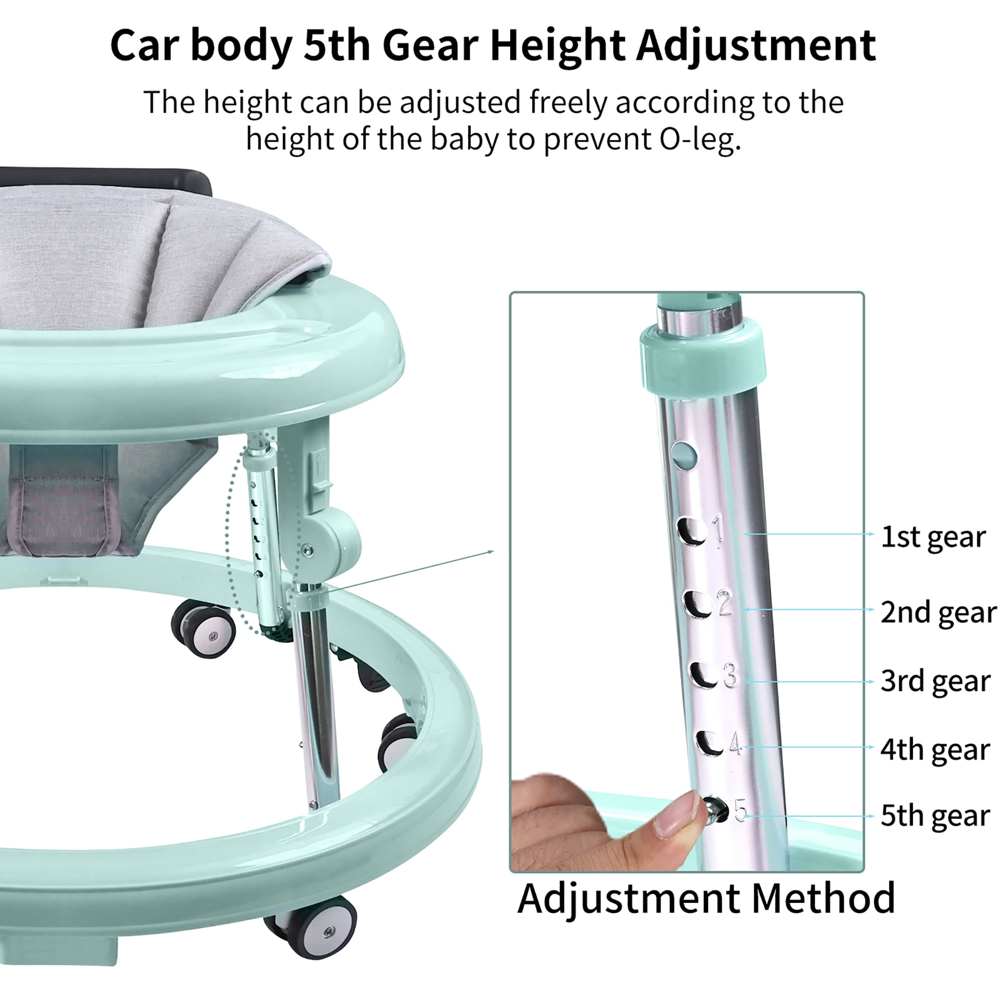 Baby Walker, Baby Walker with Wheels, Foldable 9-Gear Height Adjustable, Baby Walkers and Activity Center with Foot Pads/Mute Wheels, Baby Walkers for Baby Boys and Girls 6-24 Months - Image 3