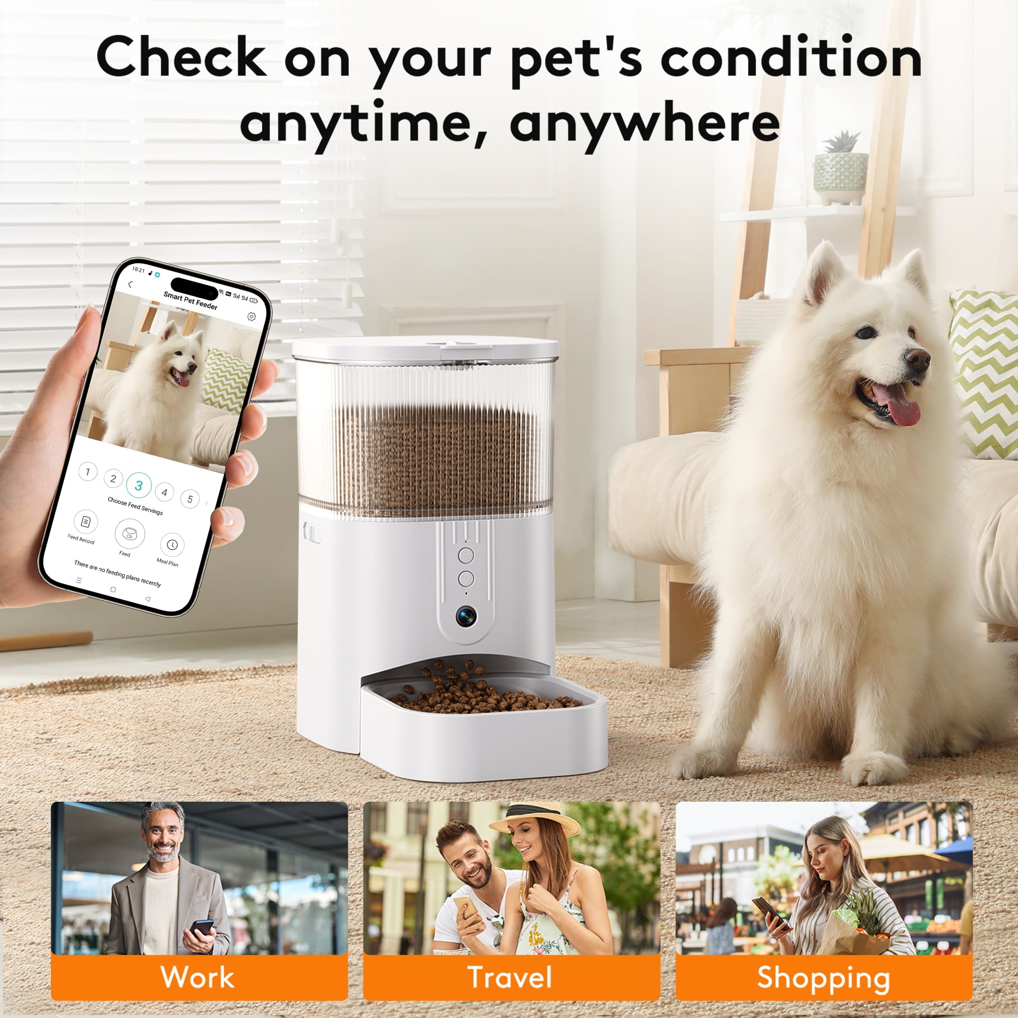 Zoolike Automatic Pet Feeder for Cats Dogs Rabbits with Camera,1080P HD Video with Night Vision, 2.4G WiFi Smart Food Dispenser with APP Control,3L - Image 3