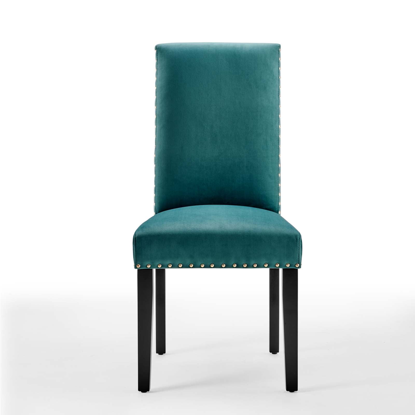 Modway Parcel Performance Velvet Dining Side Chairs - Set of 2 in Teal - Image 2