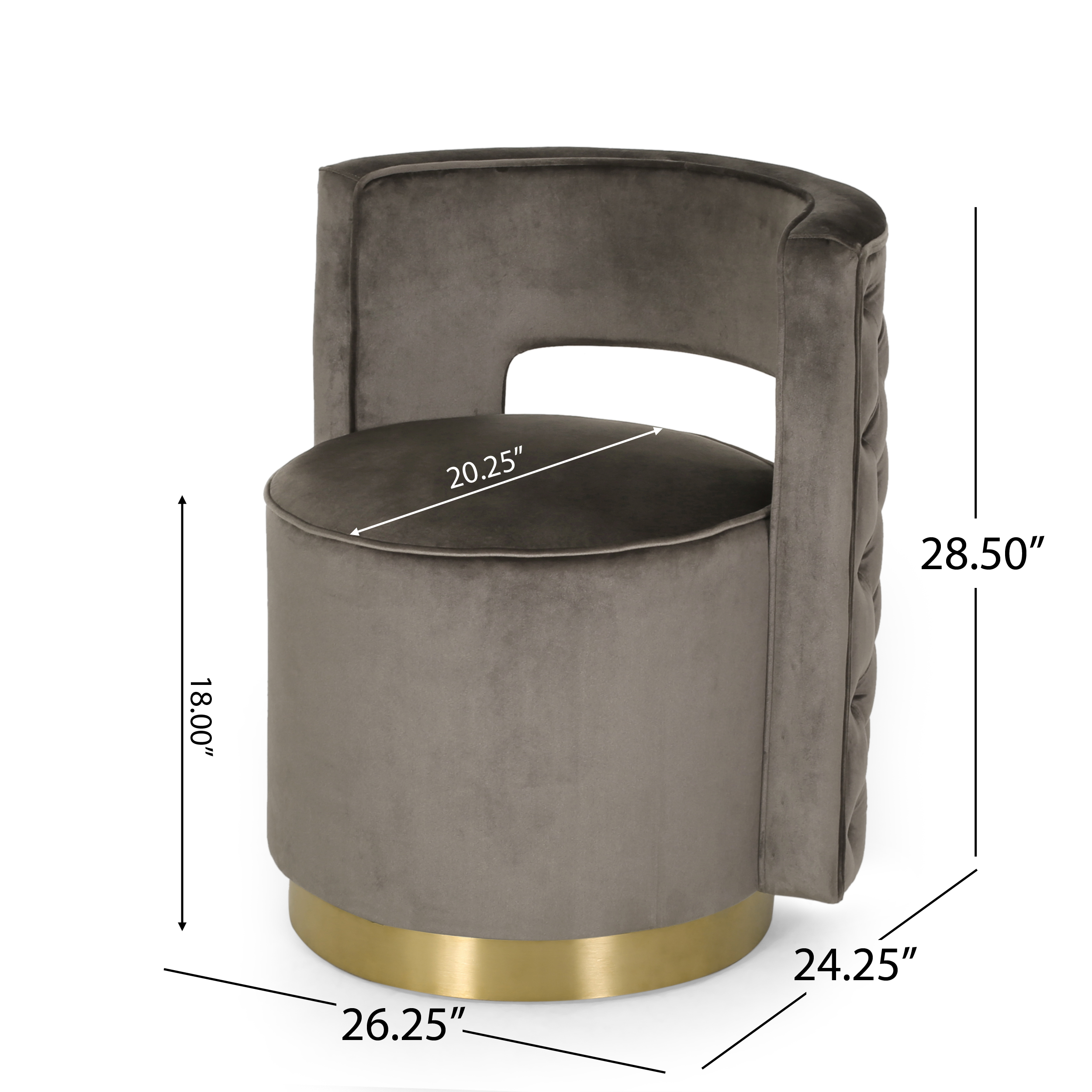 Noble House Tiro Velvet Round Open Back Swivel Club Chair, Gray and Copper - Image 6