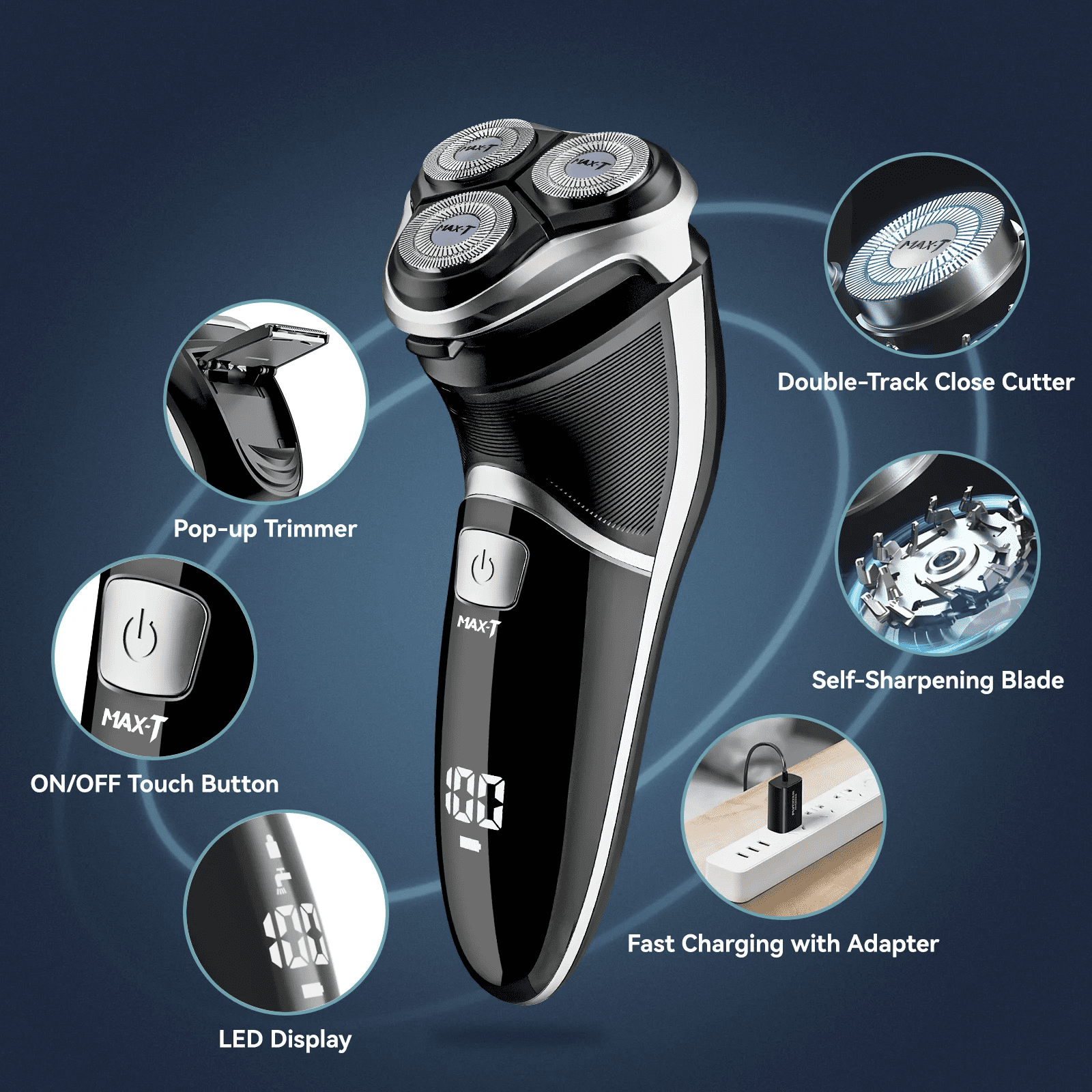 MAXT Men Electric Razor for Men with Pop-Up Trimmer, USB-C Rechargeable Men Electric Shave for Men, Wet & Dry, IPX7 Waterproof, Gift for Men - Image 7