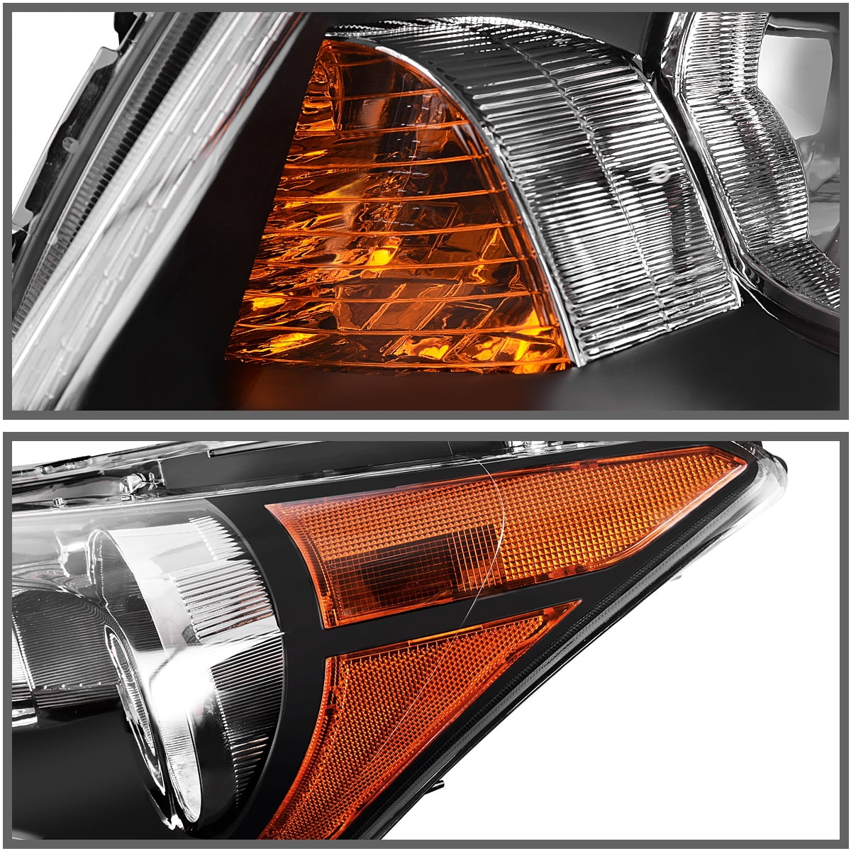 RVNI Headlights For 2008-2012 Honda Accord 4-Door Sedan Black Housing Amber Headlamps - Image 2