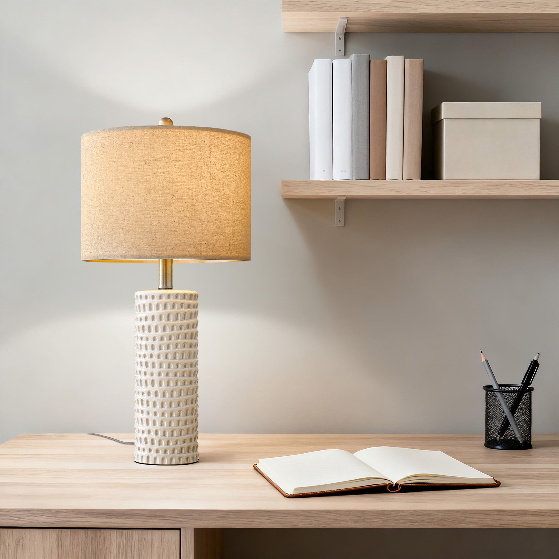 Oneach Ceramic Table Lamp Set of 2 24" White Contemporary Bedside Nightstand Lamps for Bedroom Living Room - Image 12