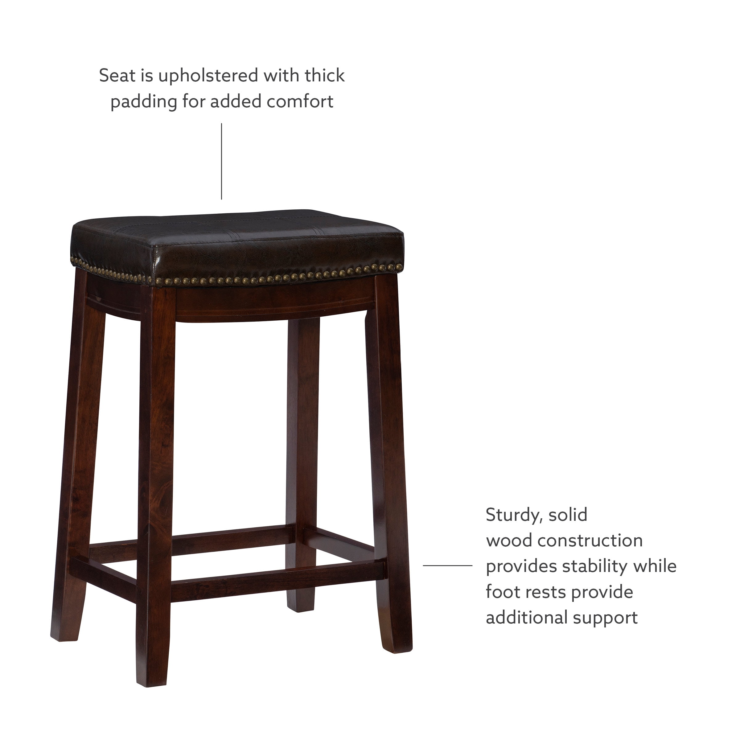 Linon Claridge 26" Backless Indoor Wood Counter Stool, Dark Brown/Brown Faux Leather, 1 Stool - Image 10