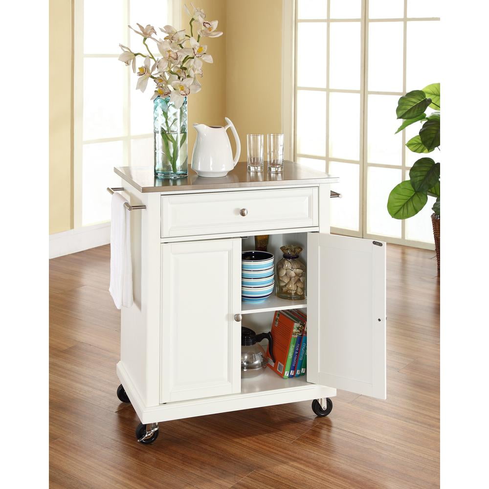 Crosley Furniture Wood Portable Kitchen Cart in White and Silver - Image 5